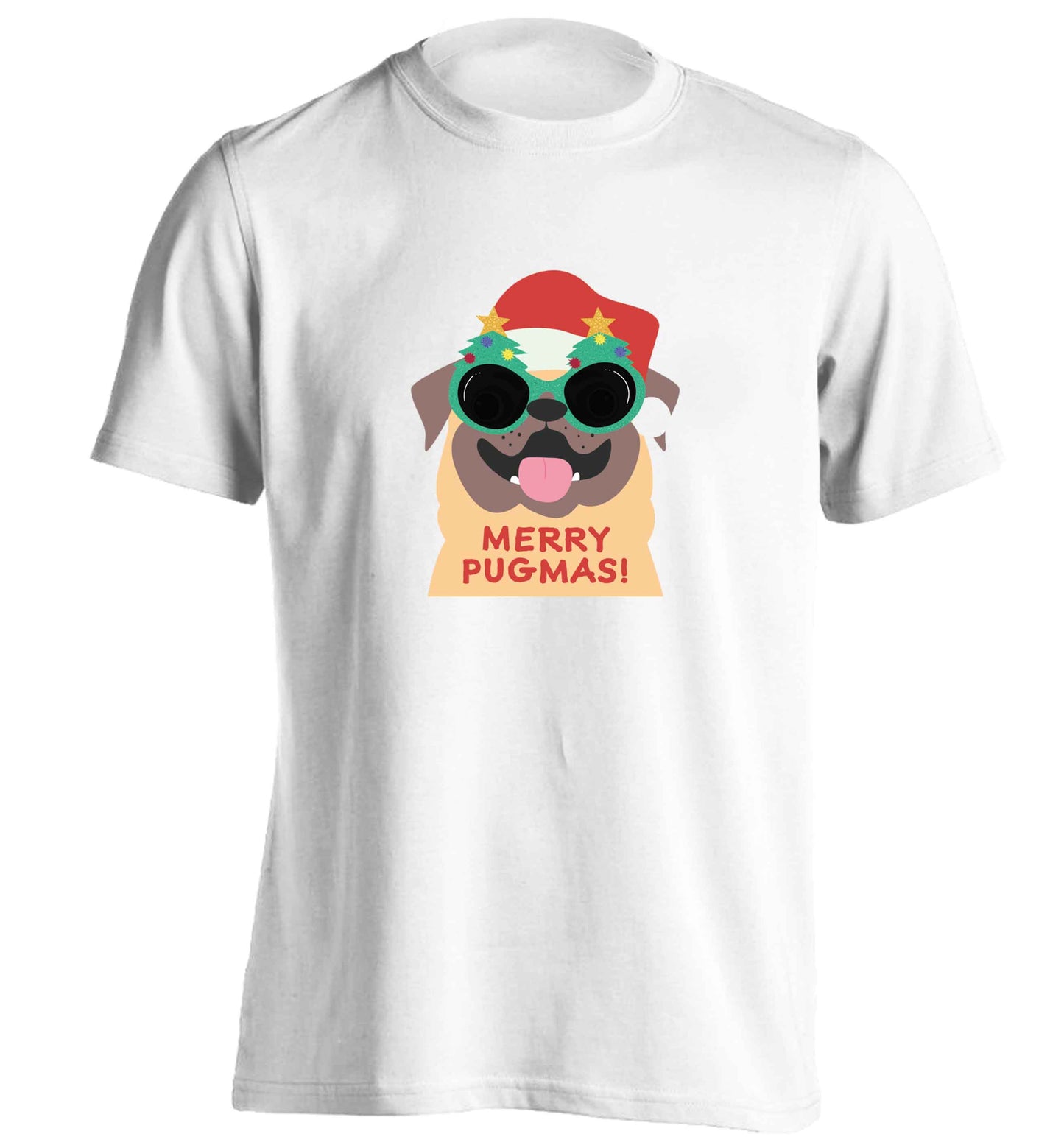 Merry Pugmas adults unisex white Tshirt 2XL