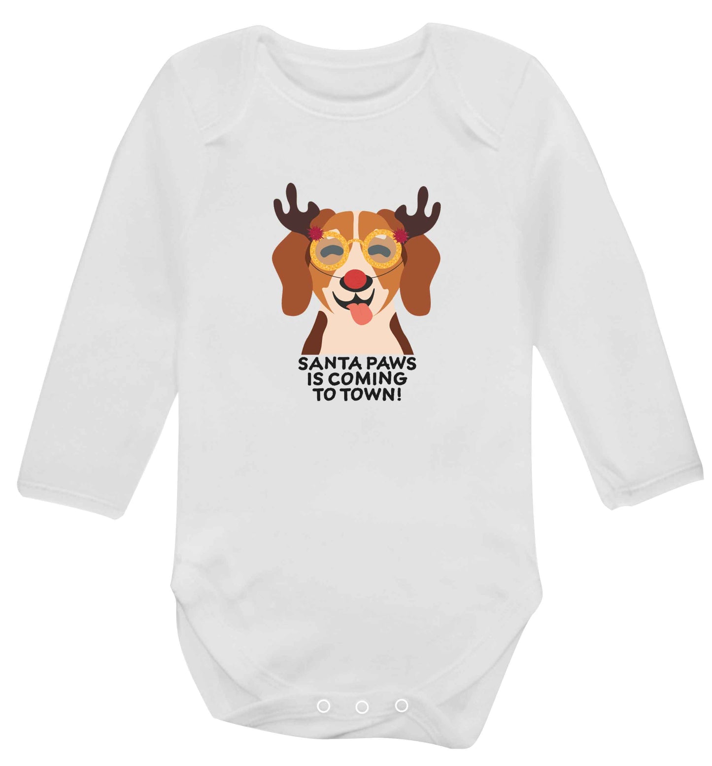 Santa paws is coming to town baby vest long sleeved white 6-12 months