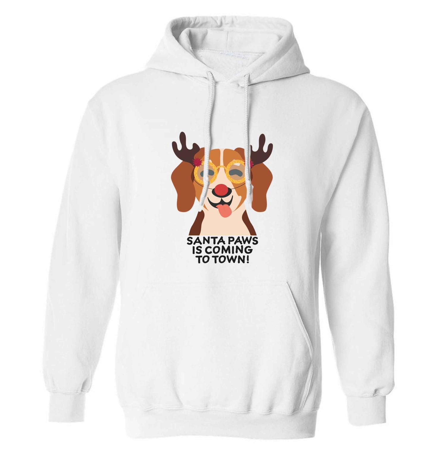 Santa paws is coming to town adults unisex white hoodie 2XL