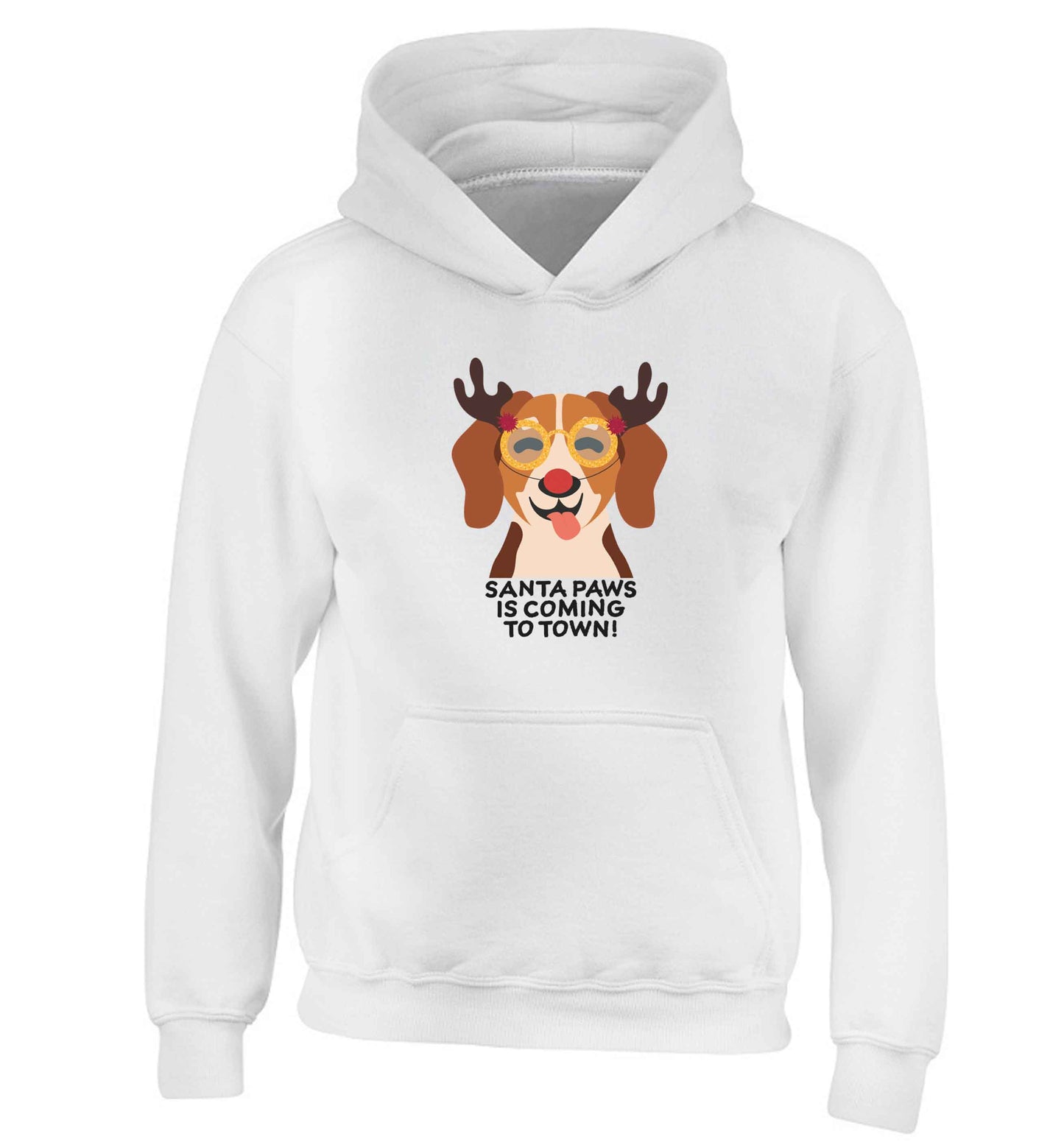 Santa paws is coming to town children's white hoodie 12-13 Years