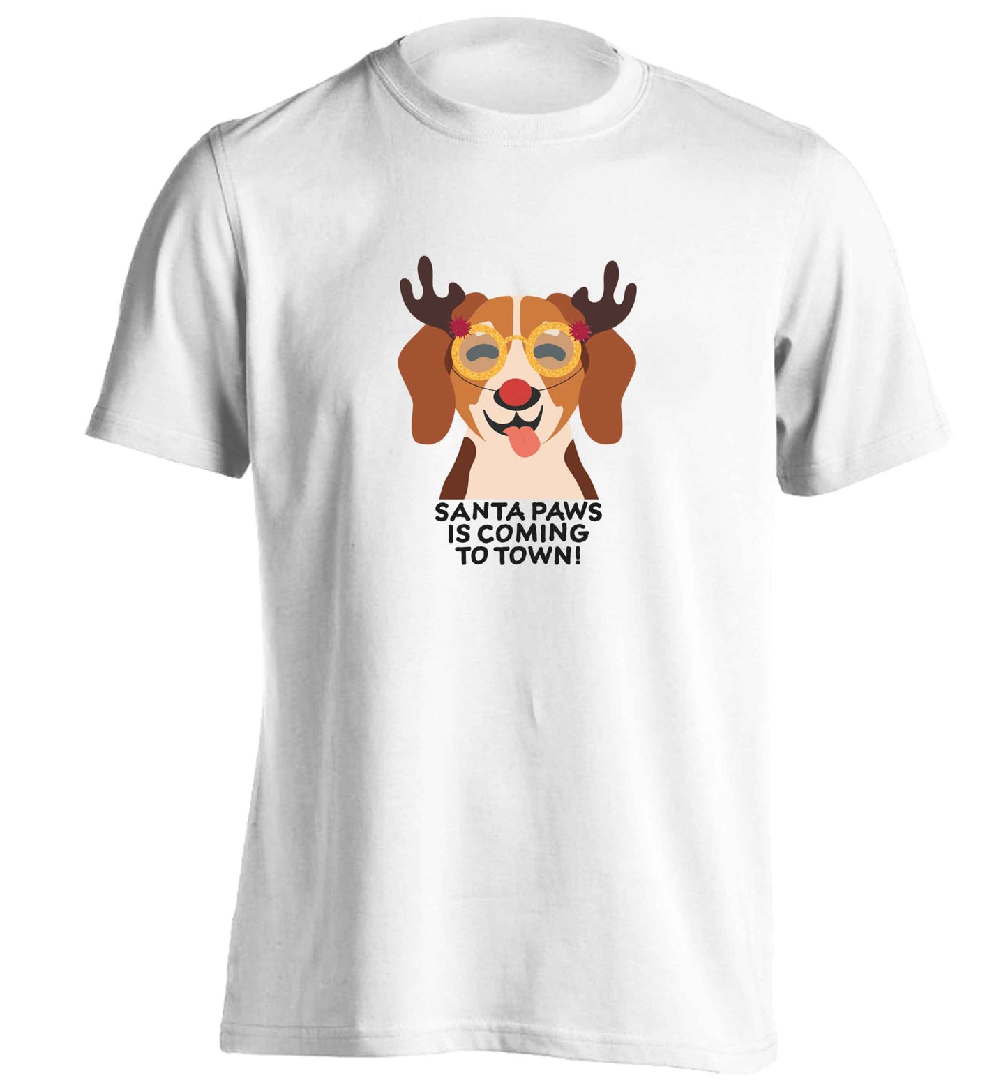 Santa paws is coming to town adults unisex white Tshirt 2XL