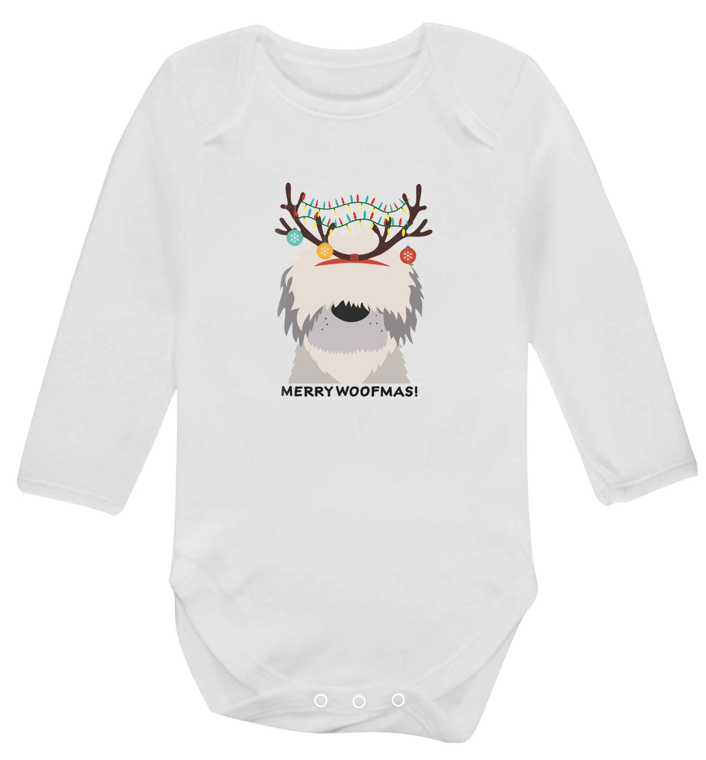 Merry Woofmas! baby vest long sleeved white 6-12 months