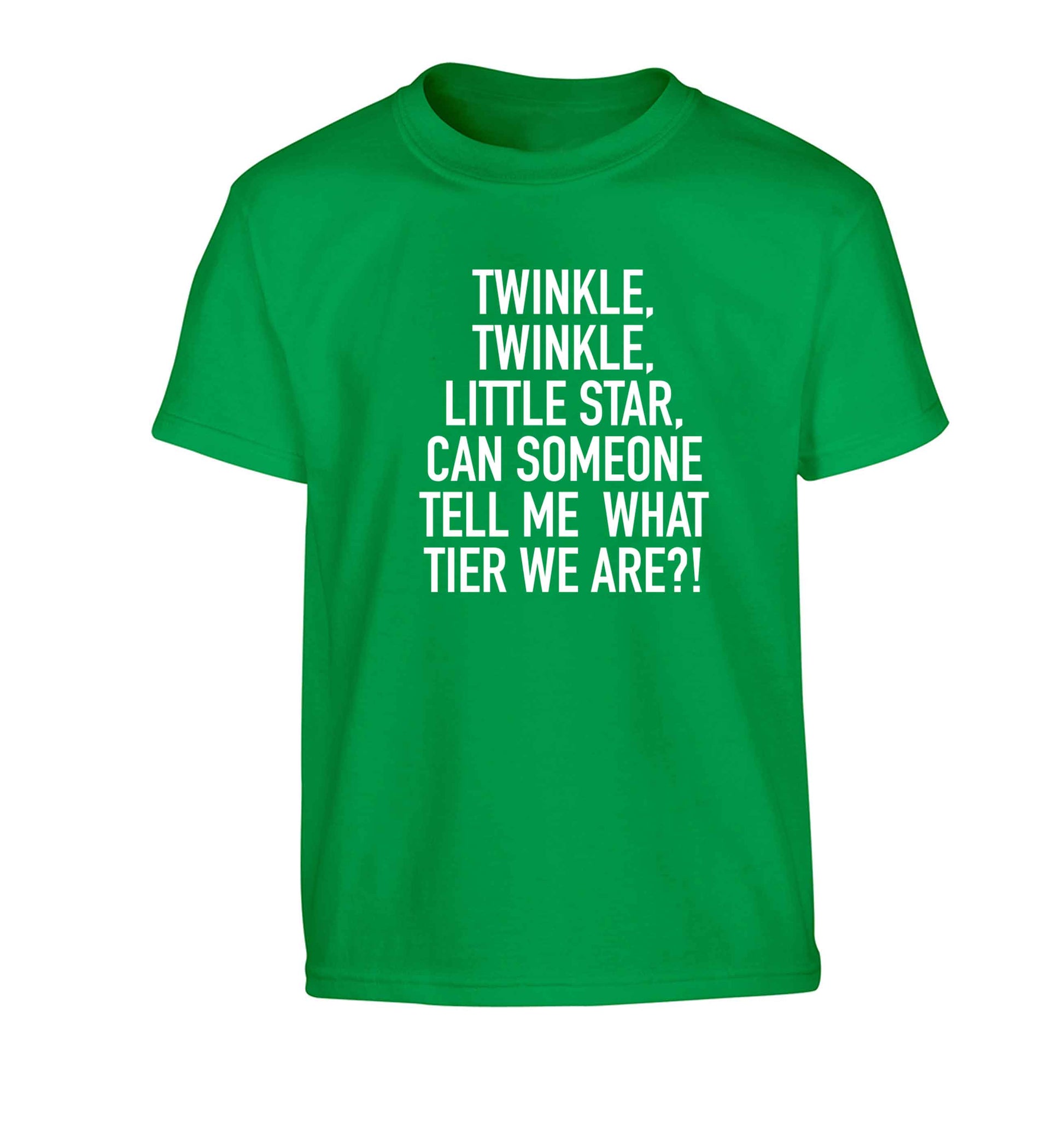 Twinkle twinkle, little star does anyone know what tier we are? Children's green Tshirt 12-13 Years