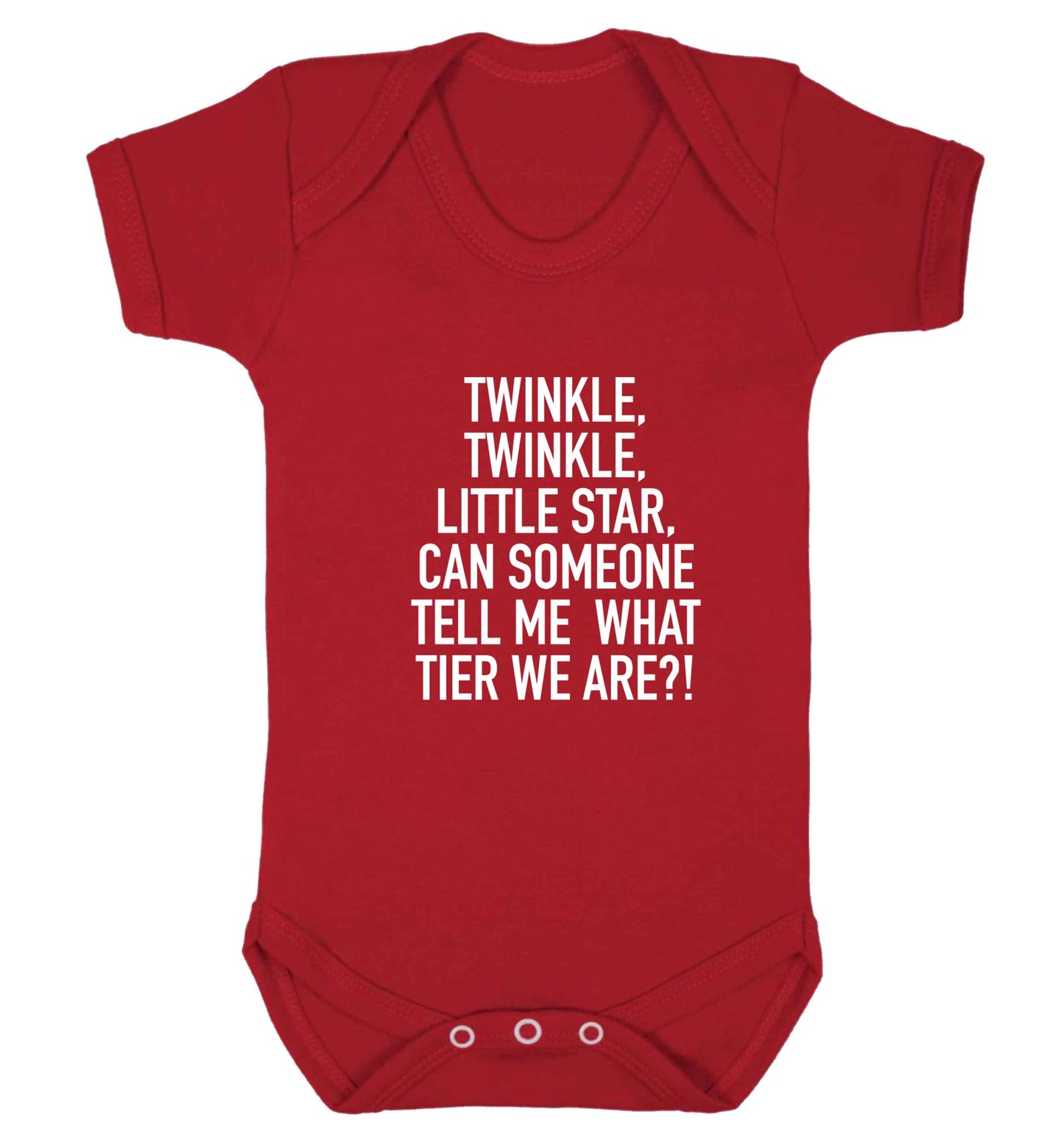 Twinkle twinkle, little star does anyone know what tier we are? baby vest red 18-24 months