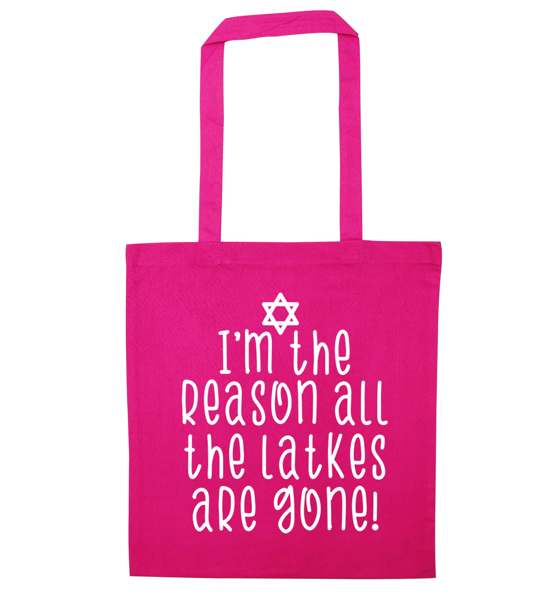 I'm the reason all the latkes are gone pink tote bag