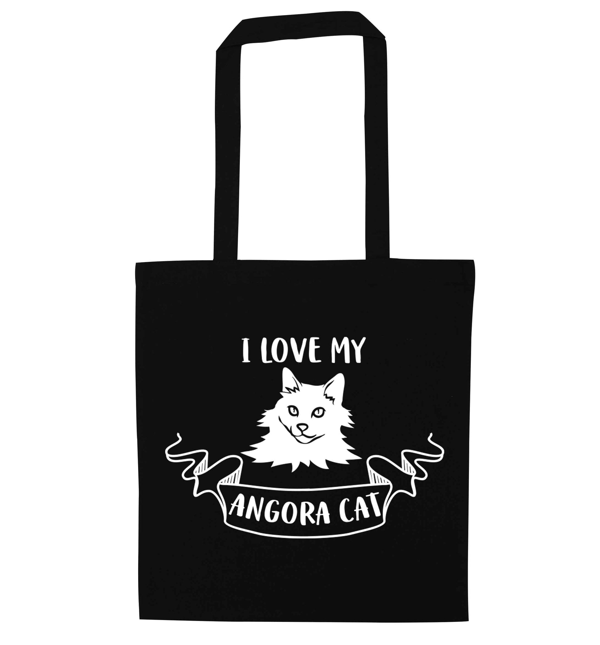 I love my angora cat black tote bag