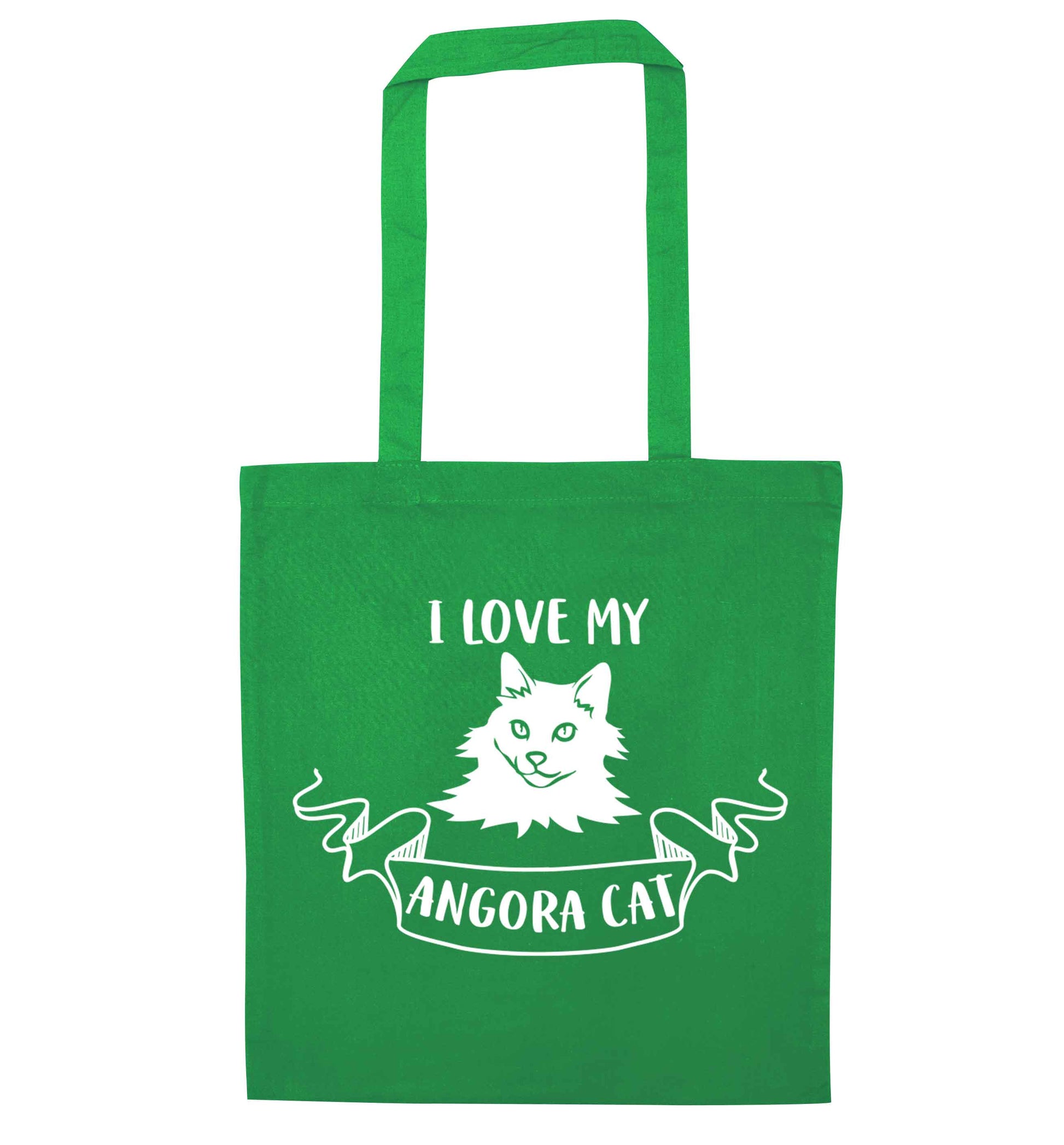 I love my angora cat green tote bag
