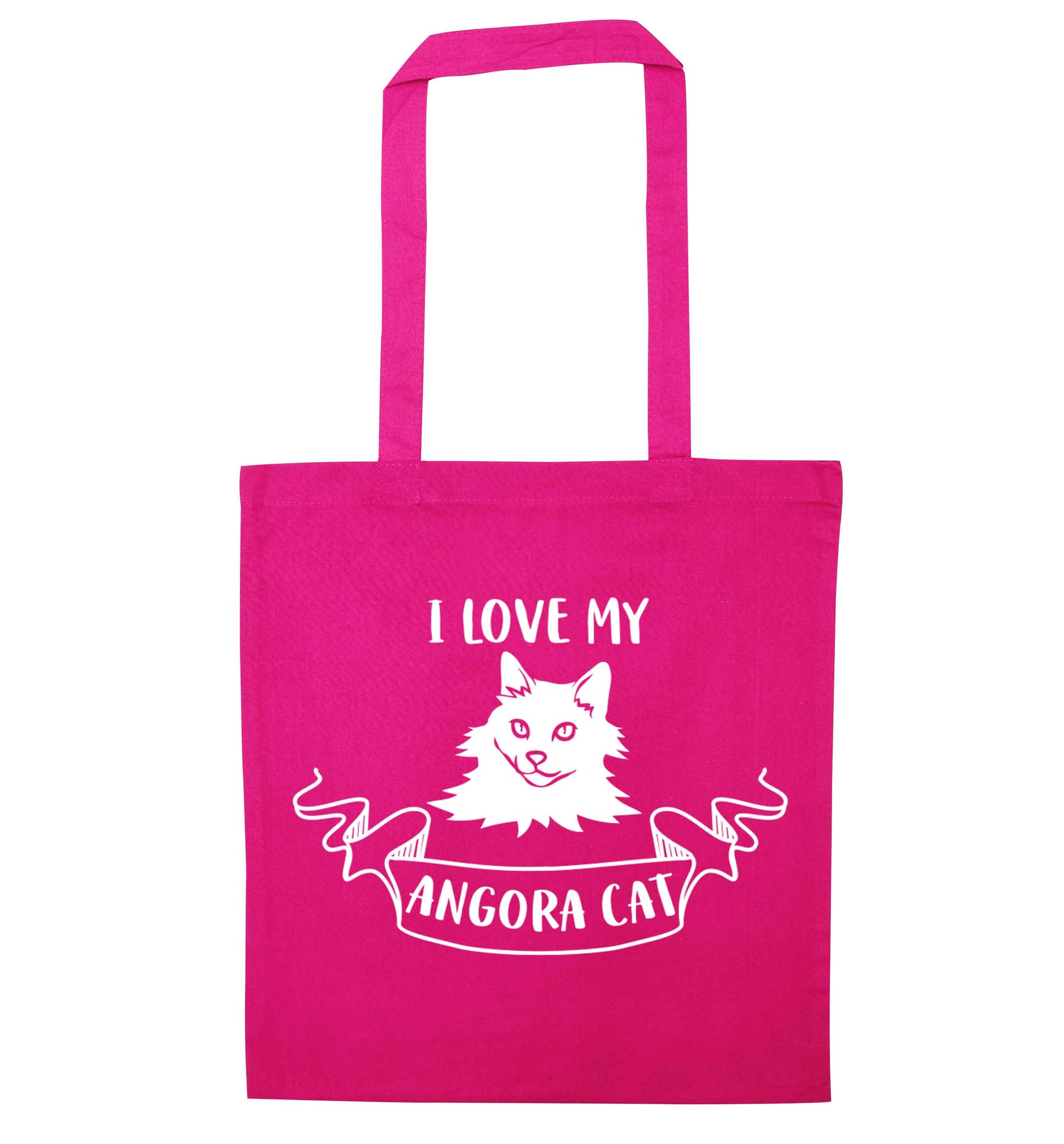 I love my angora cat pink tote bag