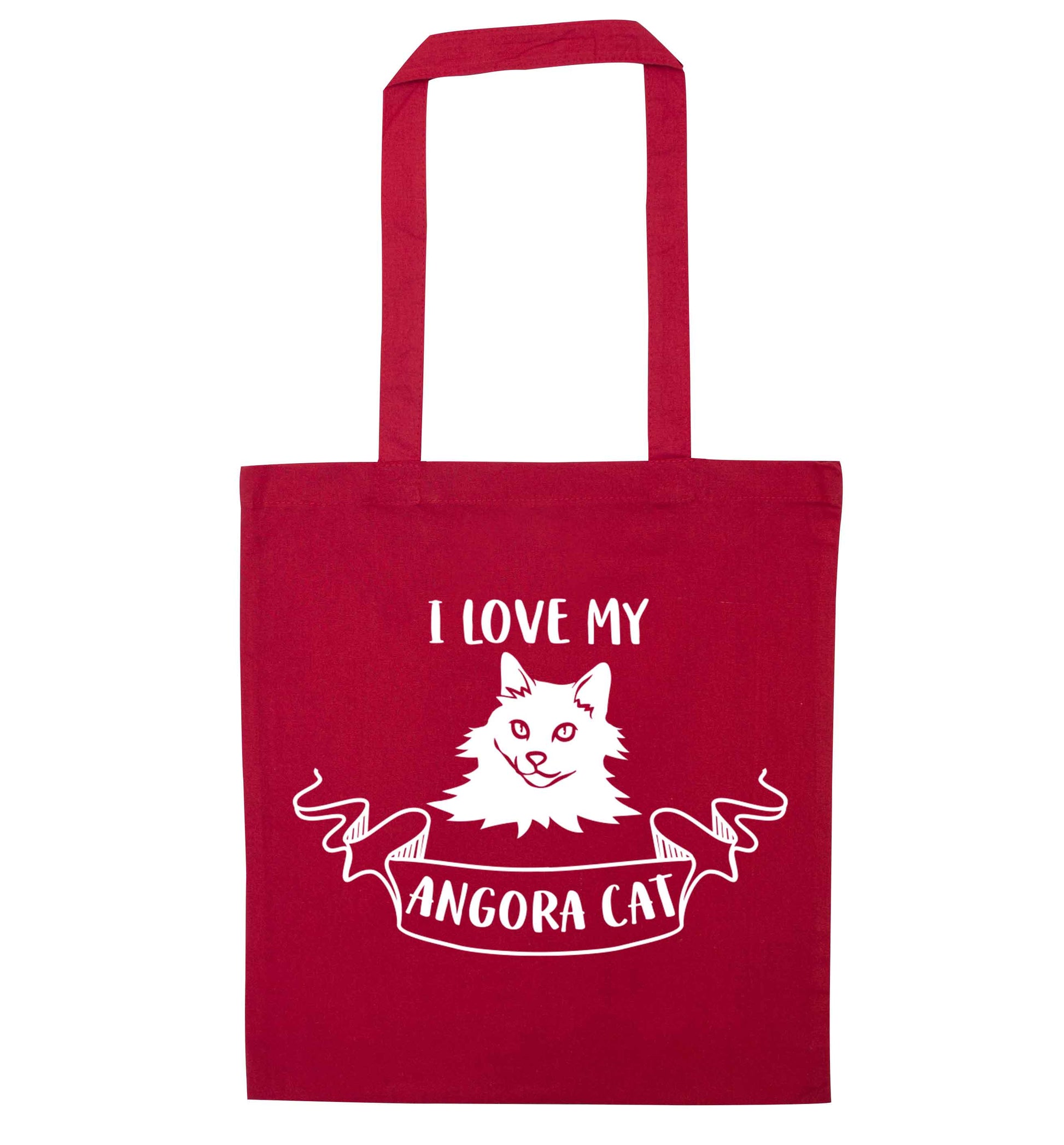 I love my angora cat red tote bag