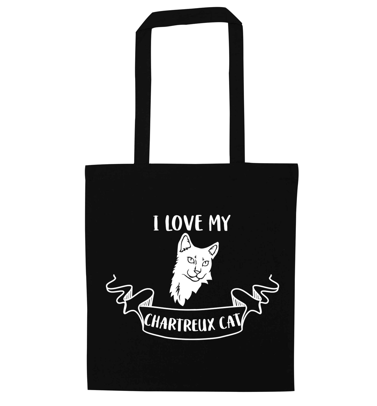 I love my chartreux cat black tote bag