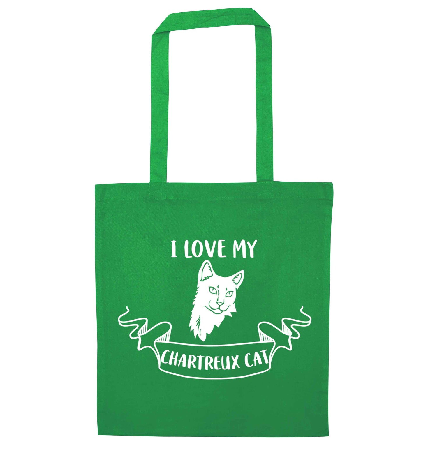 I love my chartreux cat green tote bag