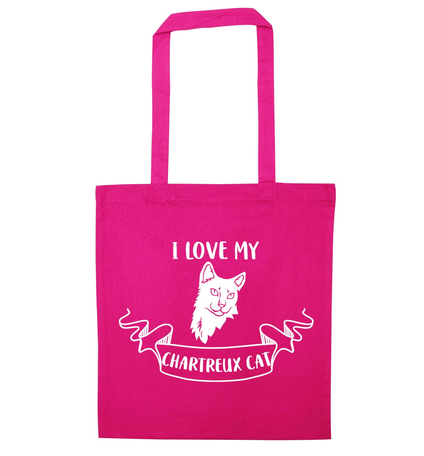 I love my chartreux cat pink tote bag