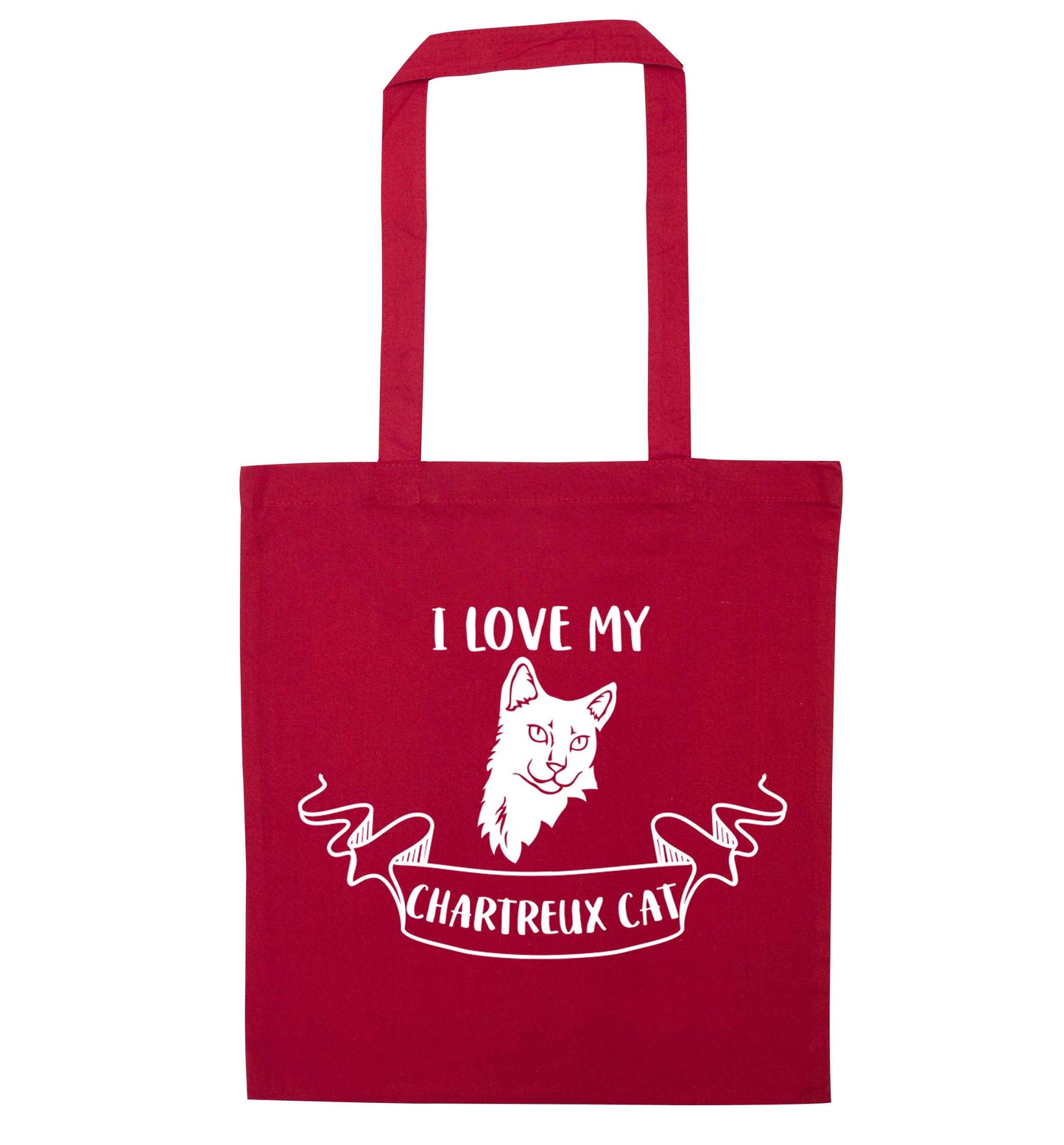 I love my chartreux cat red tote bag