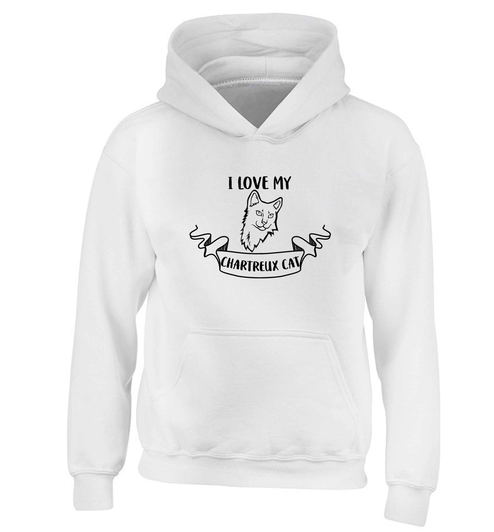 I love my chartreux cat children's white hoodie 12-13 Years