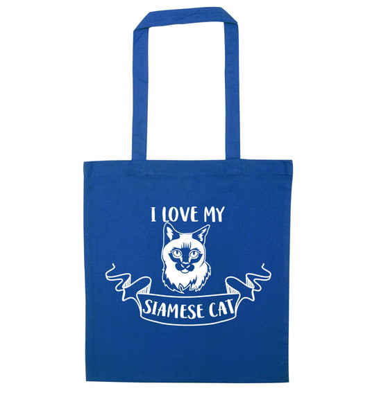 I love my siamese cat blue tote bag