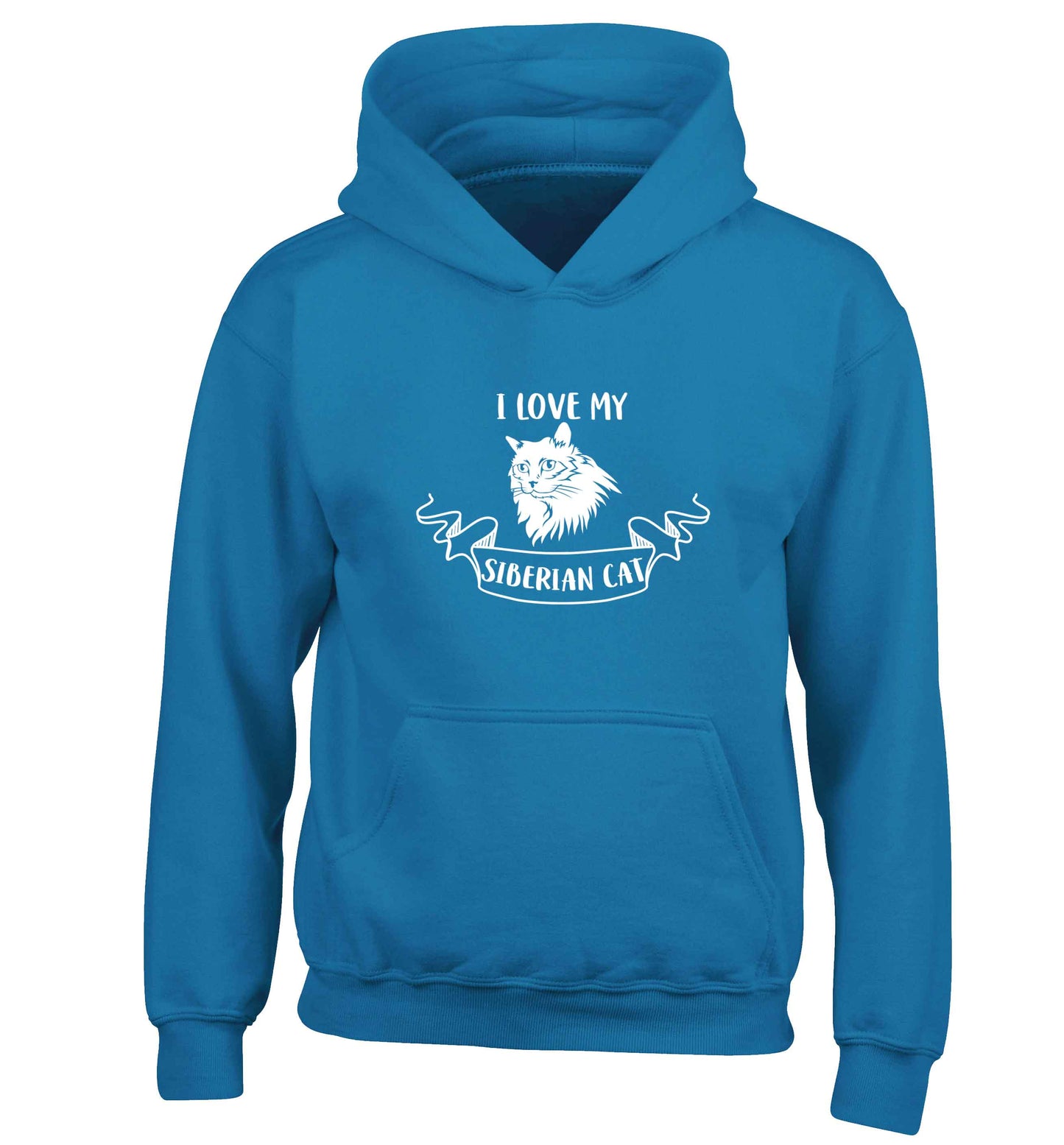 I love my siberian cat children's blue hoodie 12-13 Years