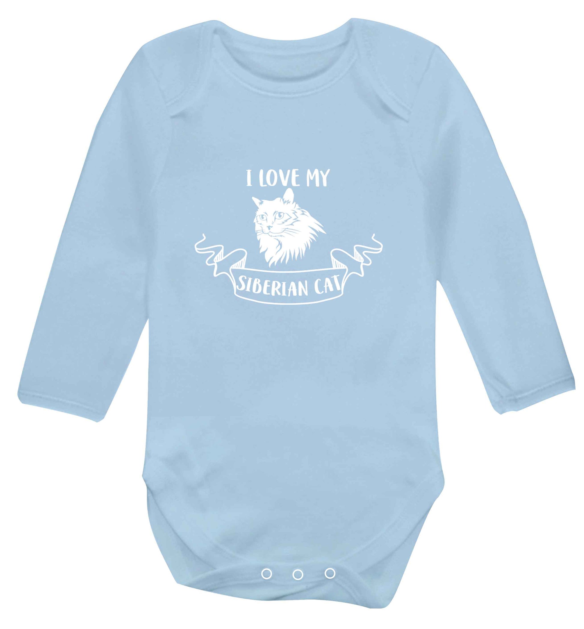 I love my siberian cat baby vest long sleeved pale blue 6-12 months