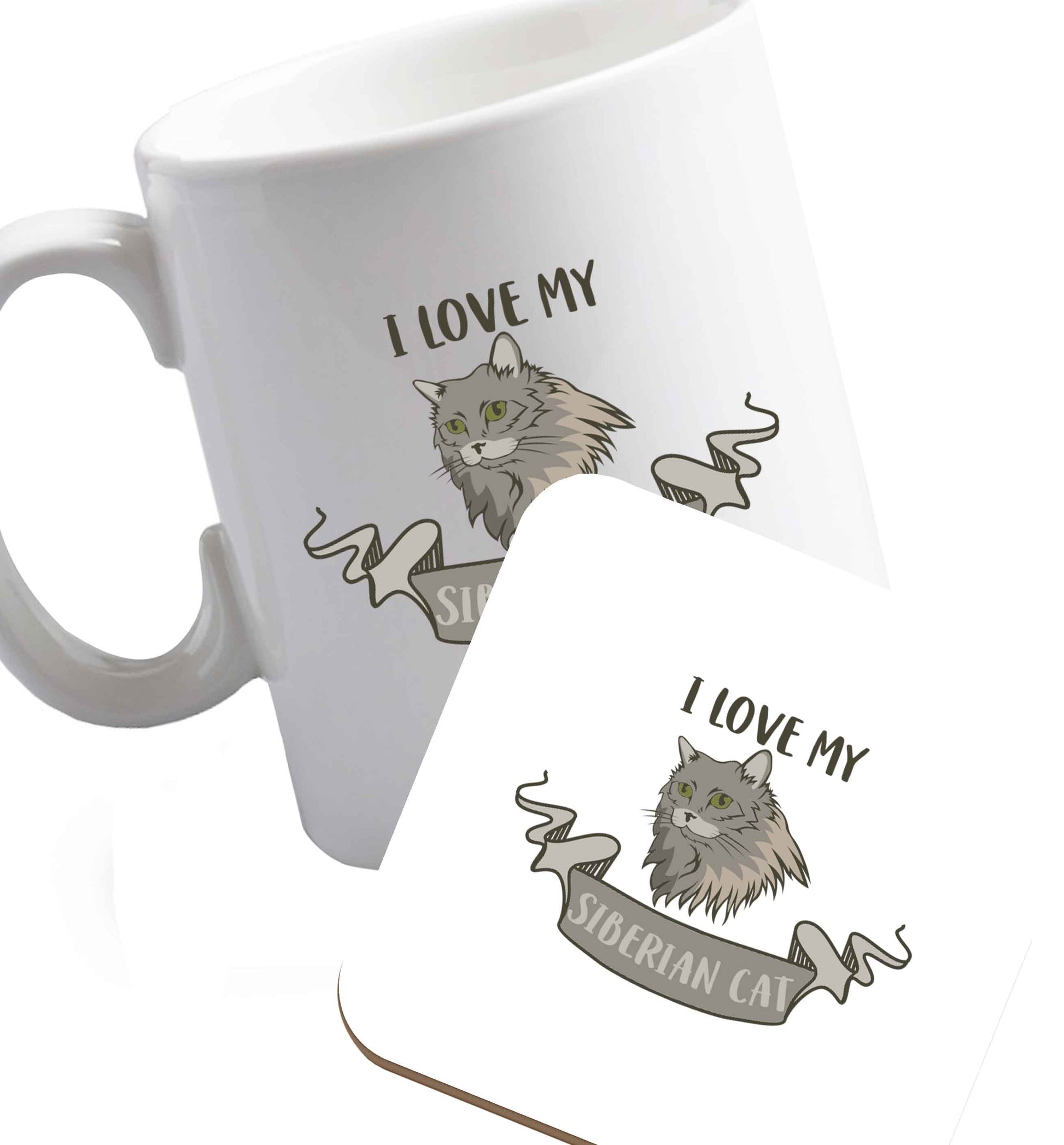10 oz I love my siberian cat ceramic mug and coaster set right handed