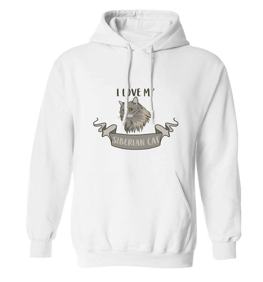 I love my siberian cat adults unisex white hoodie 2XL