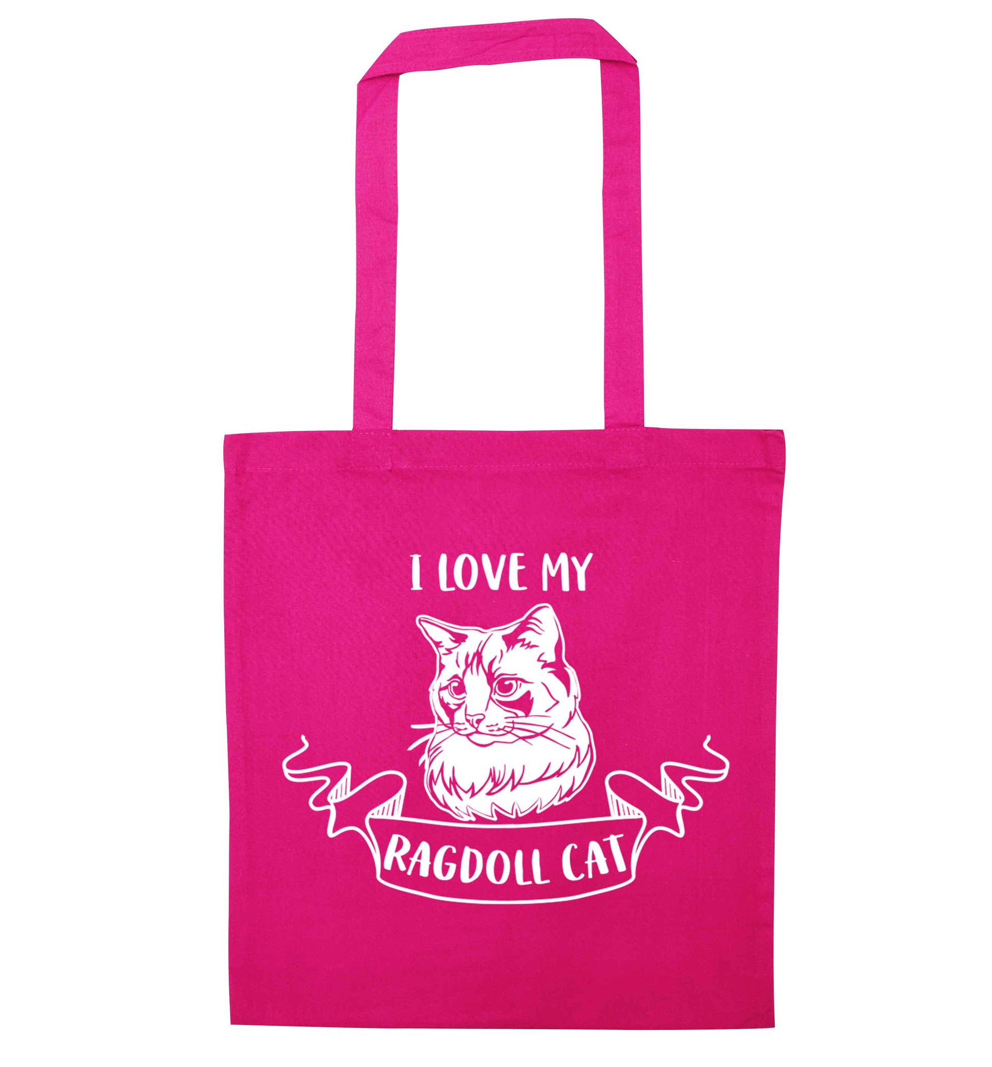 I love my ragdoll cat pink tote bag