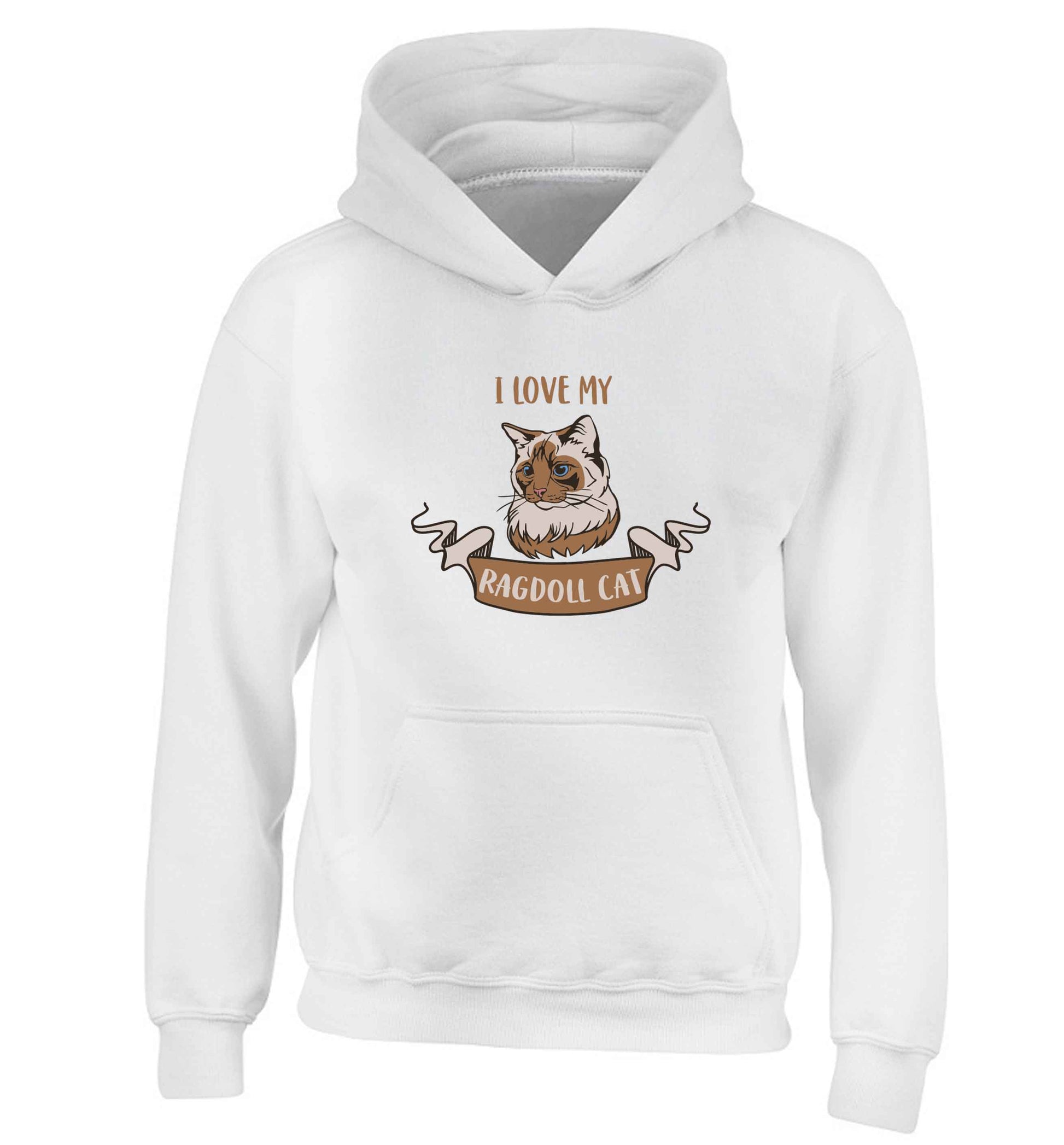 I love my ragdoll cat children's white hoodie 12-13 Years