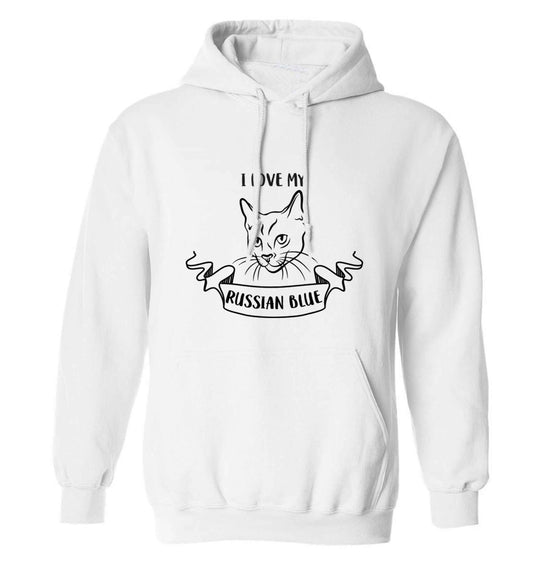 I love my russian blue adults unisex white hoodie 2XL