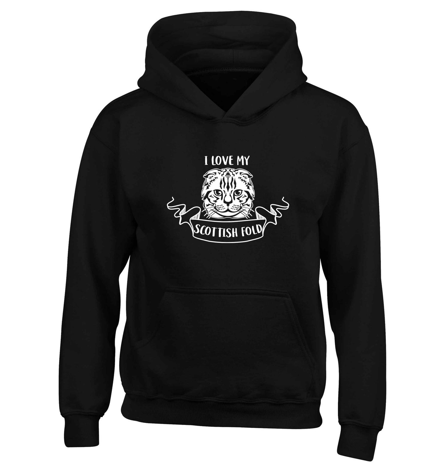 I love my scottish fold cat children's black hoodie 12-13 Years