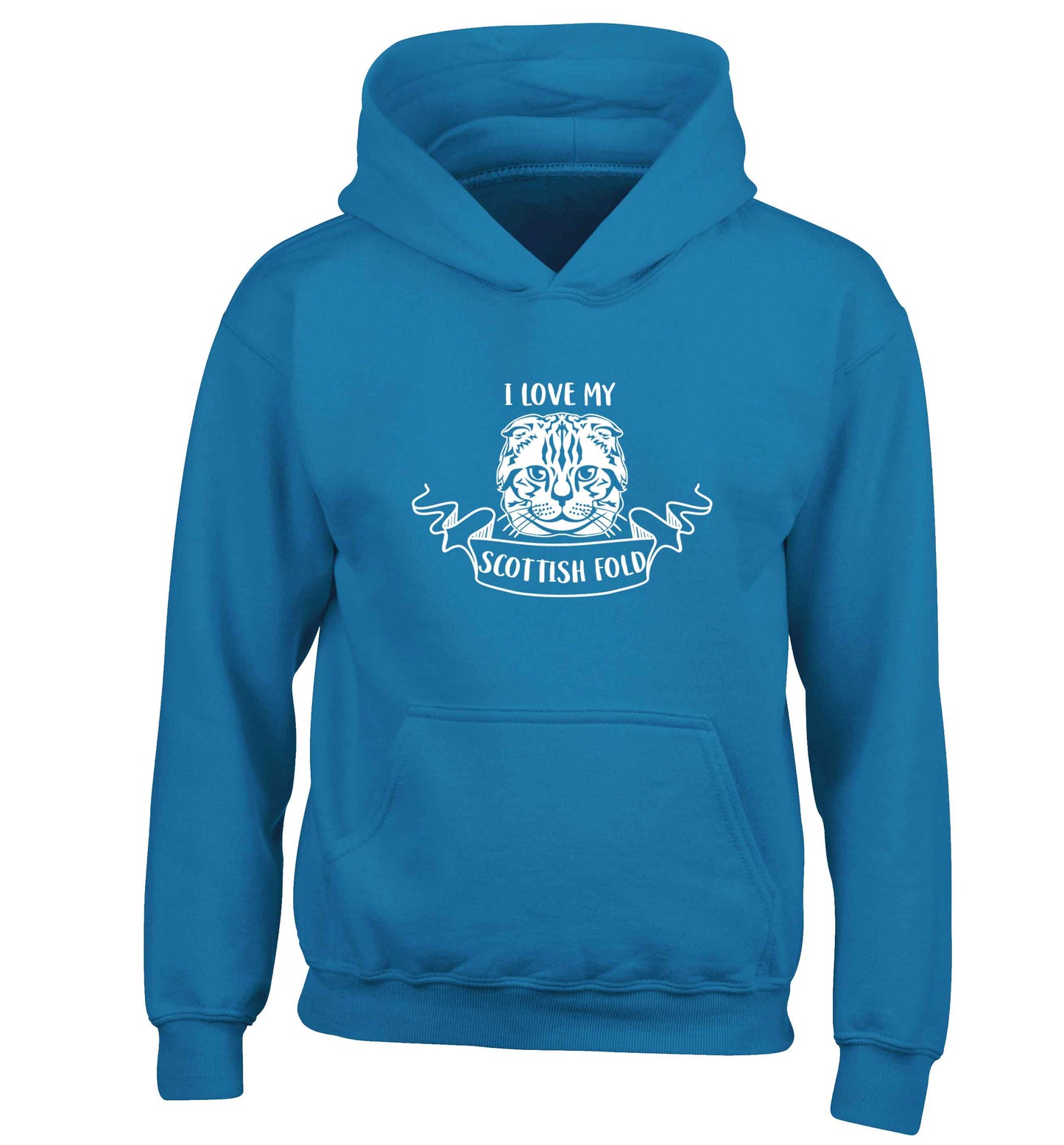 I love my scottish fold cat children's blue hoodie 12-13 Years