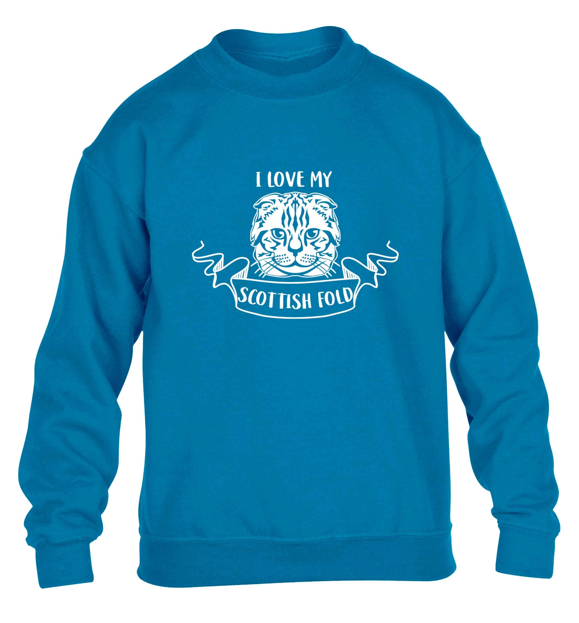 I love my scottish fold cat children's blue sweater 12-13 Years