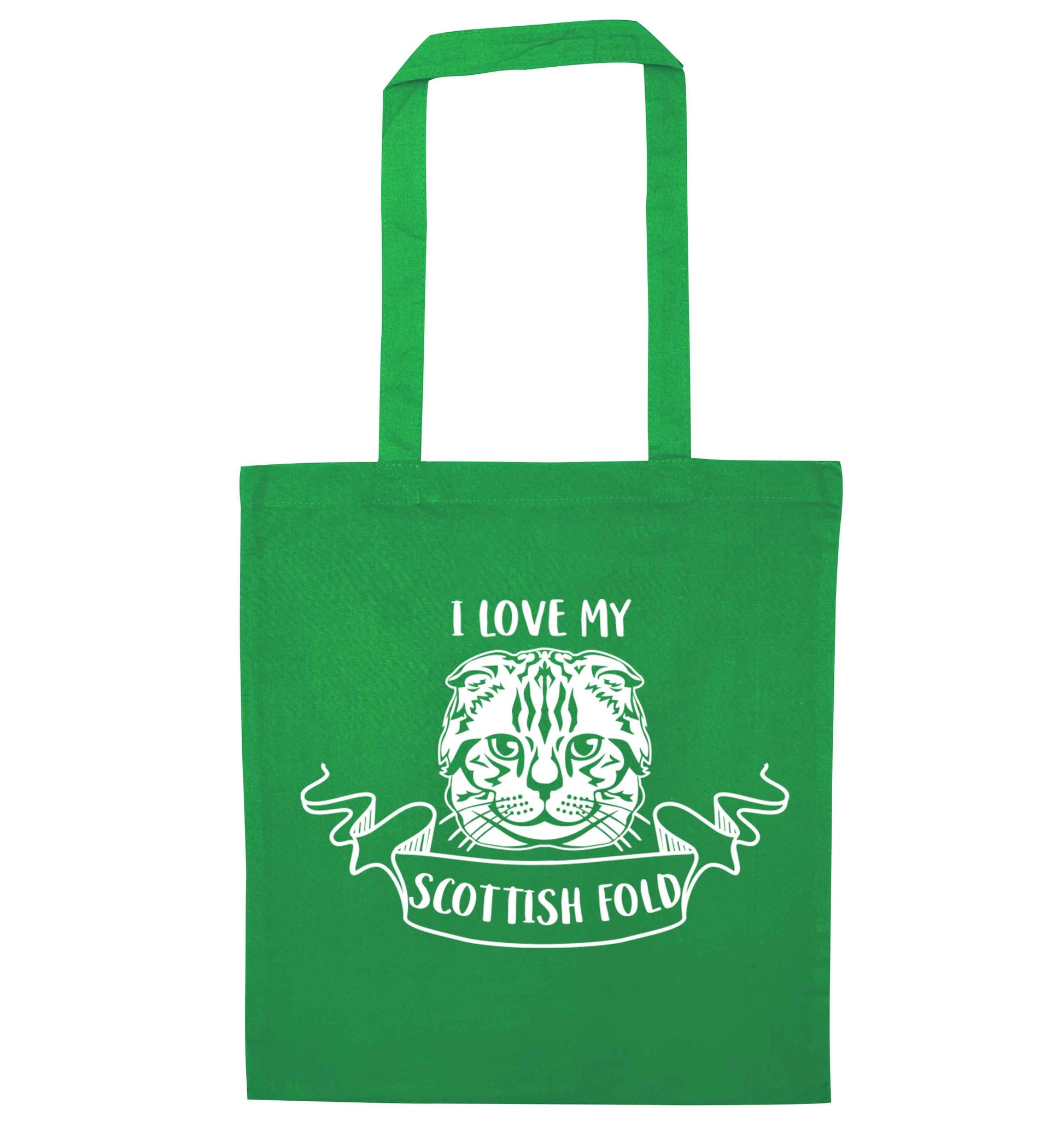 I love my scottish fold cat green tote bag