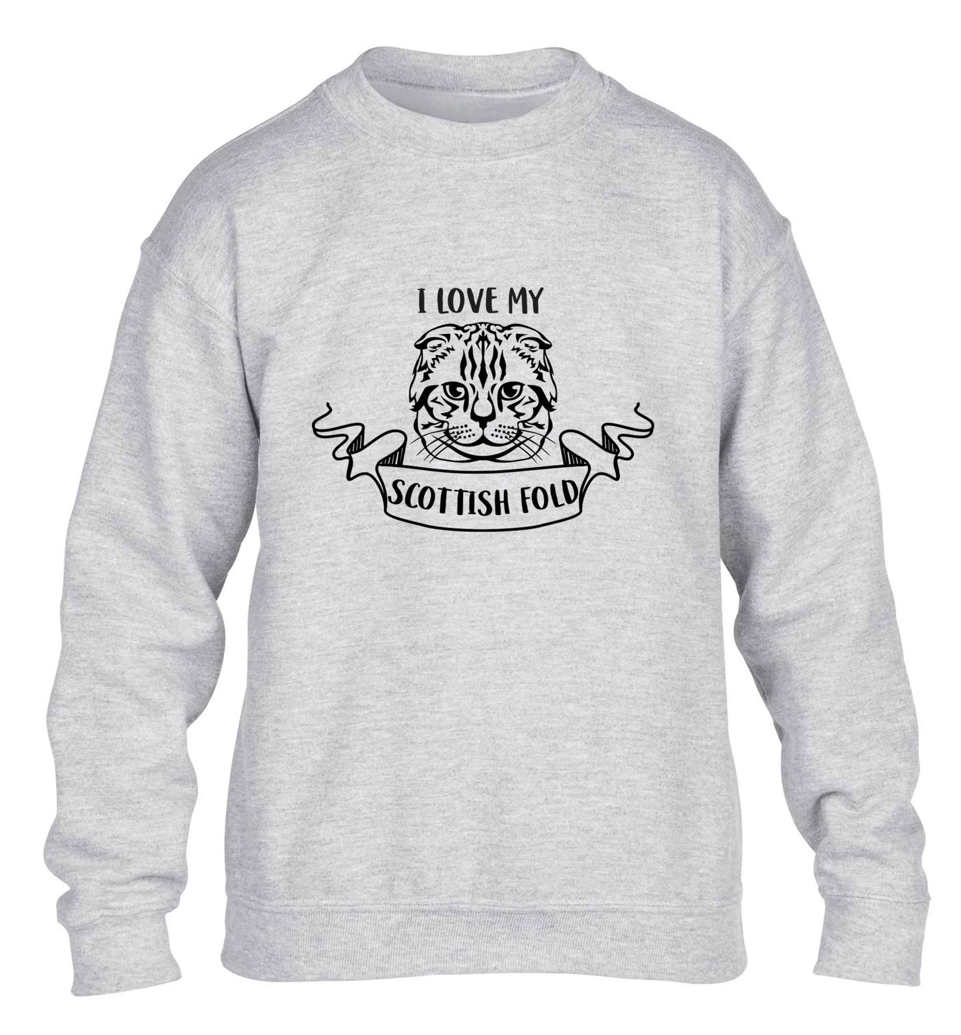 I love my scottish fold cat children's grey sweater 12-13 Years