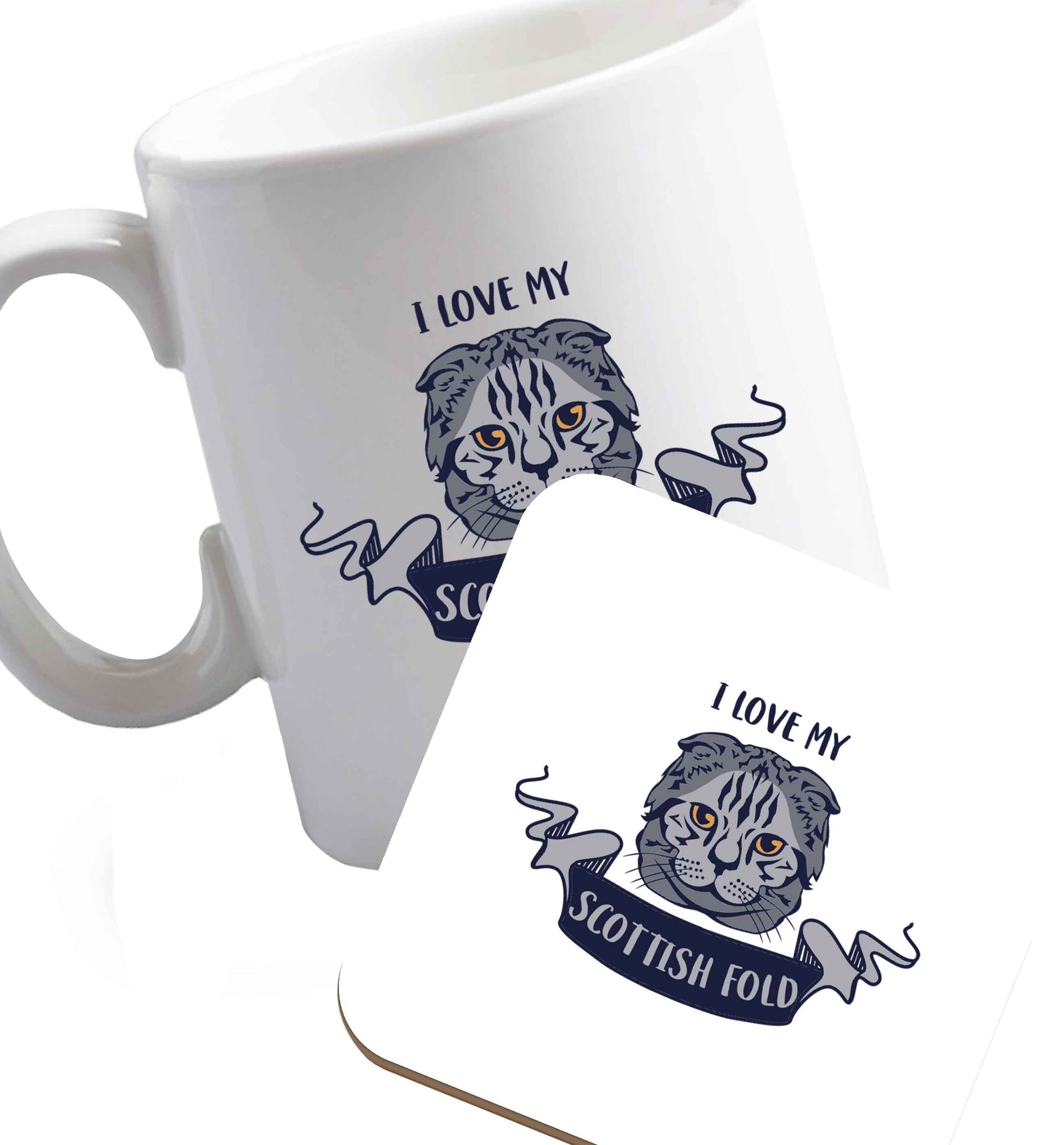 10 oz I love my scottish fold cat ceramic mug and coaster set right handed