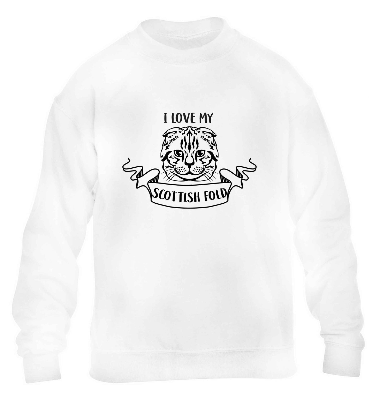 I love my scottish fold cat children's white sweater 12-13 Years