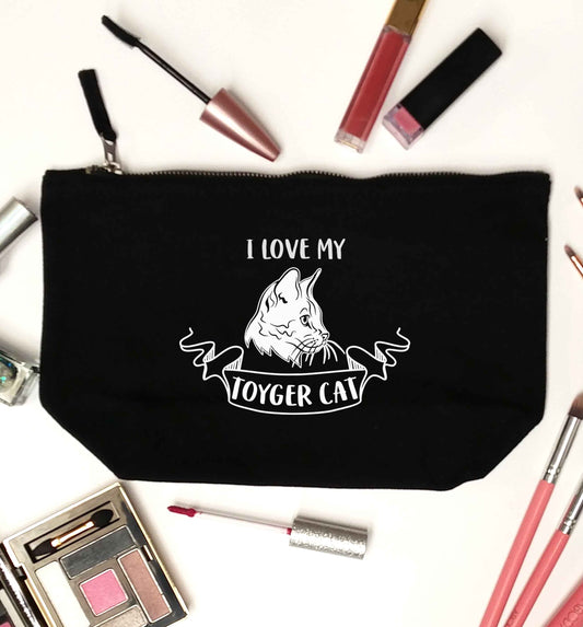 I love my toyger cat black makeup bag
