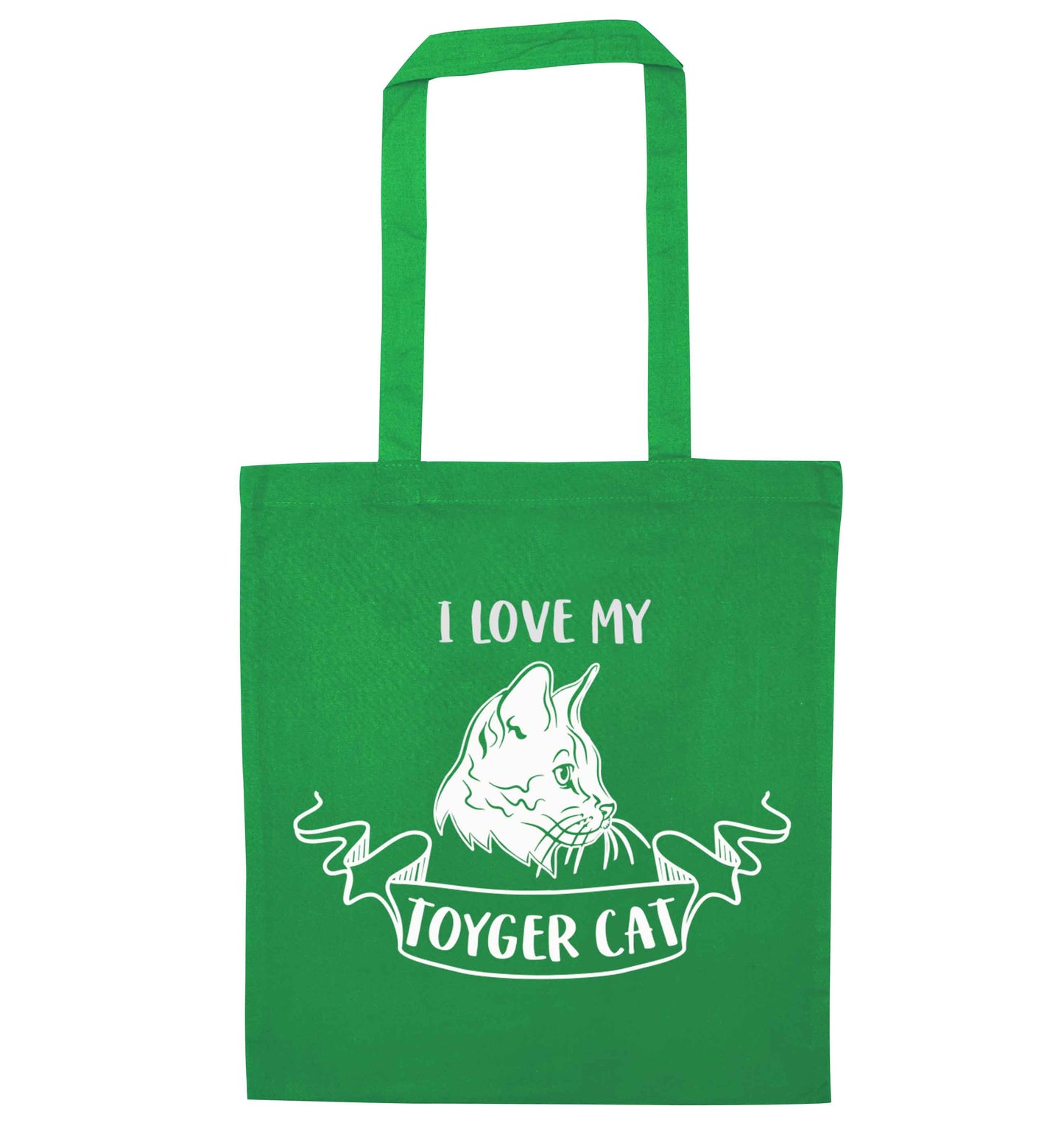 I love my toyger cat green tote bag