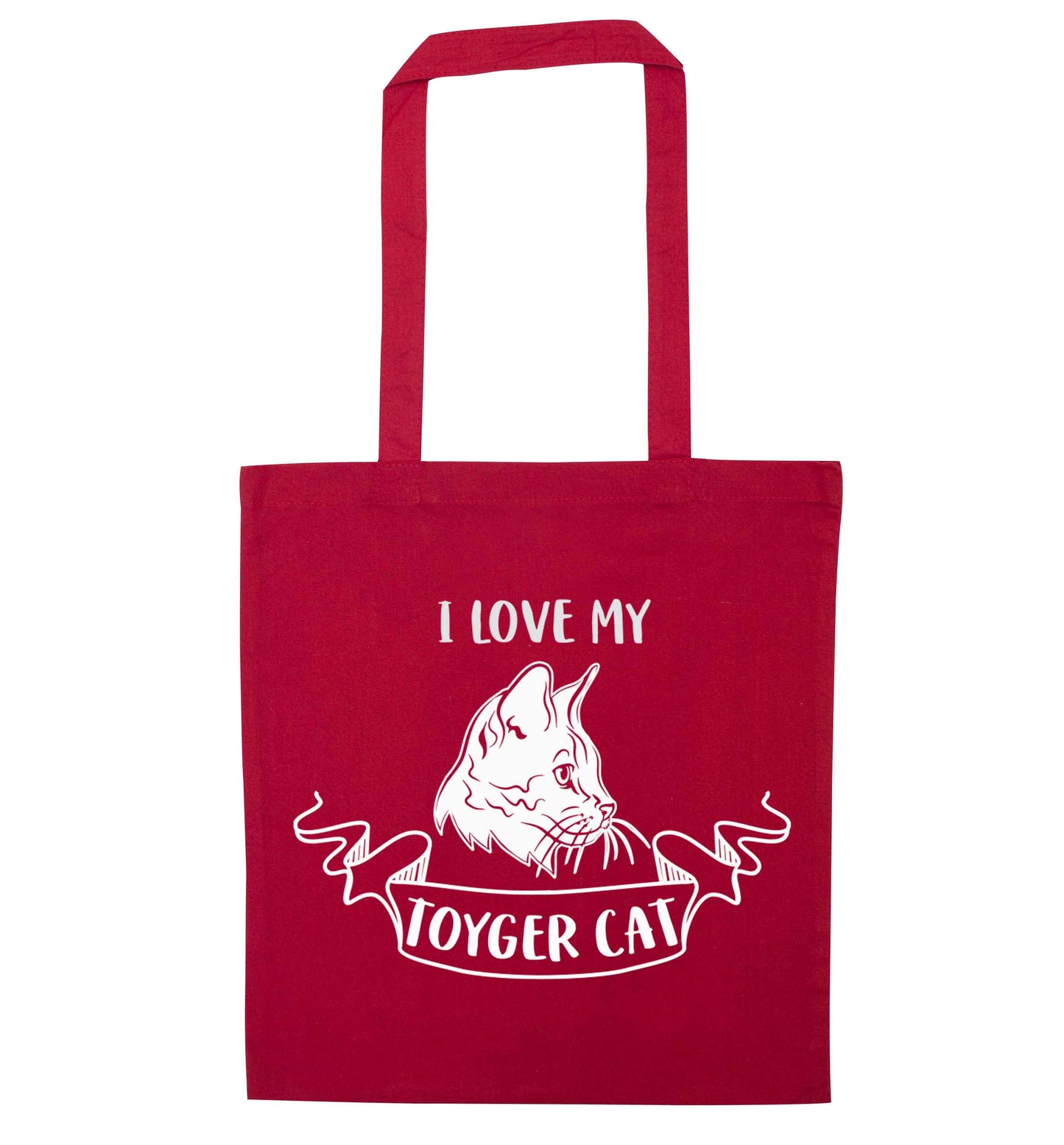I love my toyger cat red tote bag