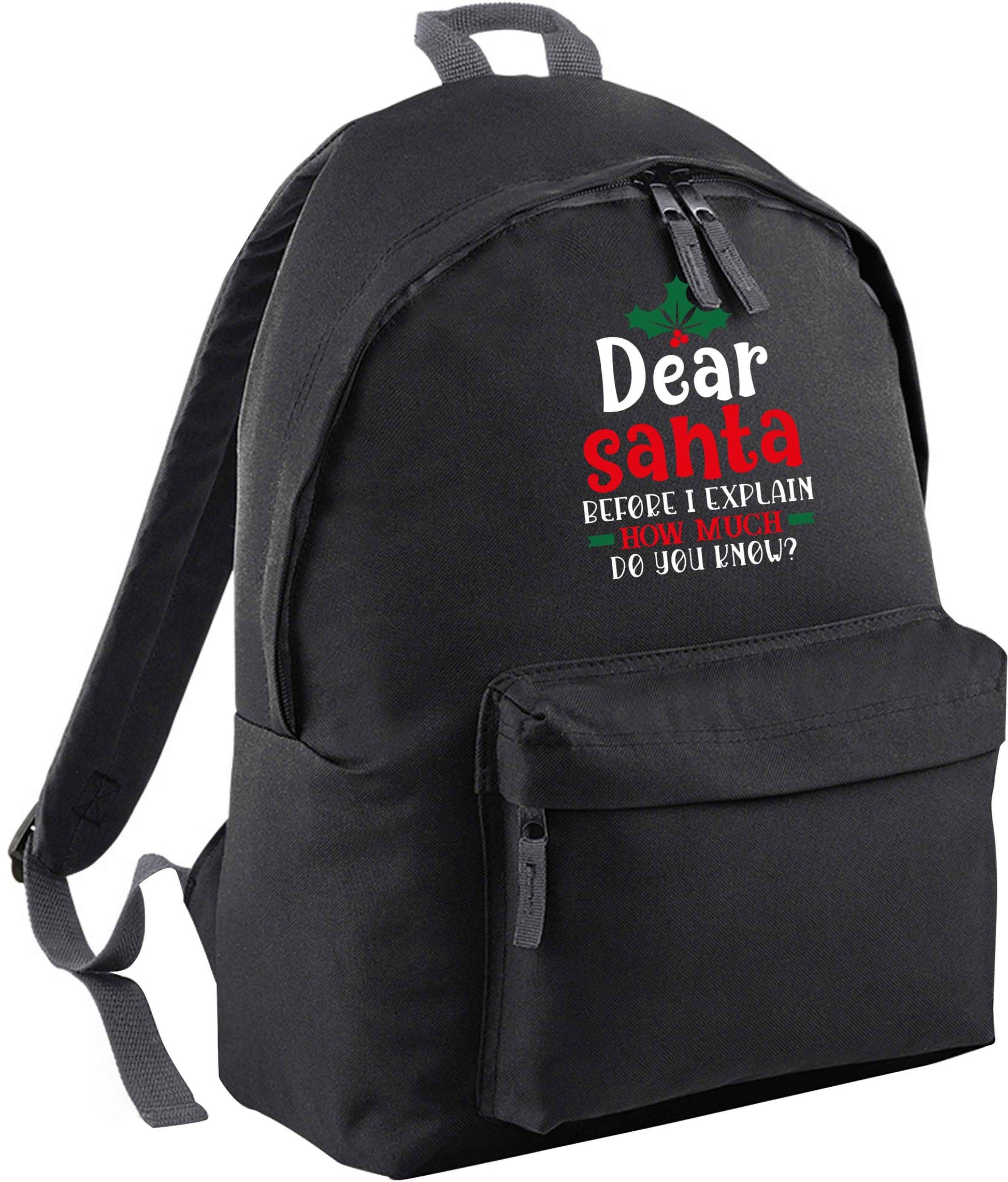 Santa before I explain how much do you know? black adults backpack