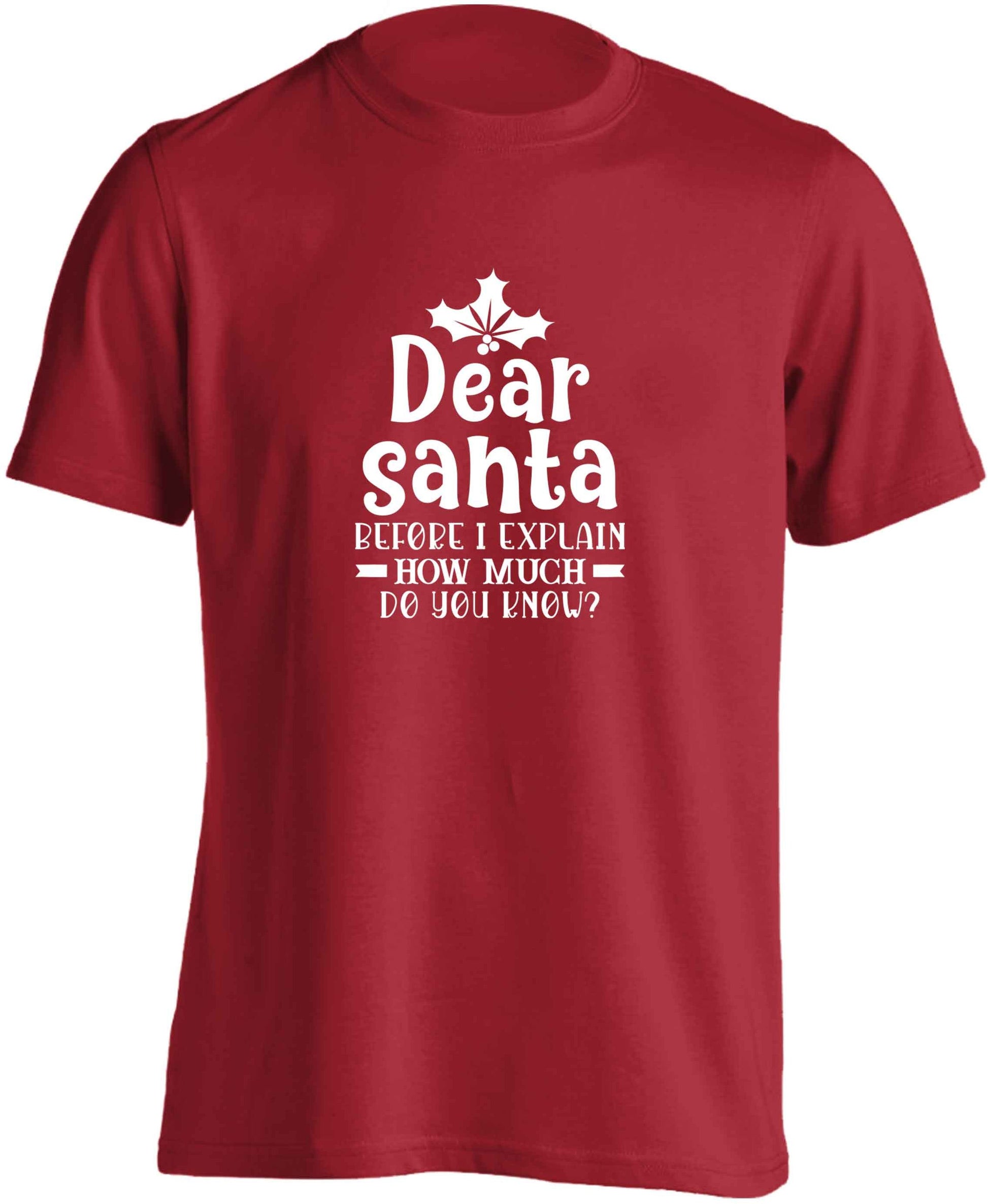 Santa before I explain how much do you know? adults unisex red Tshirt 2XL