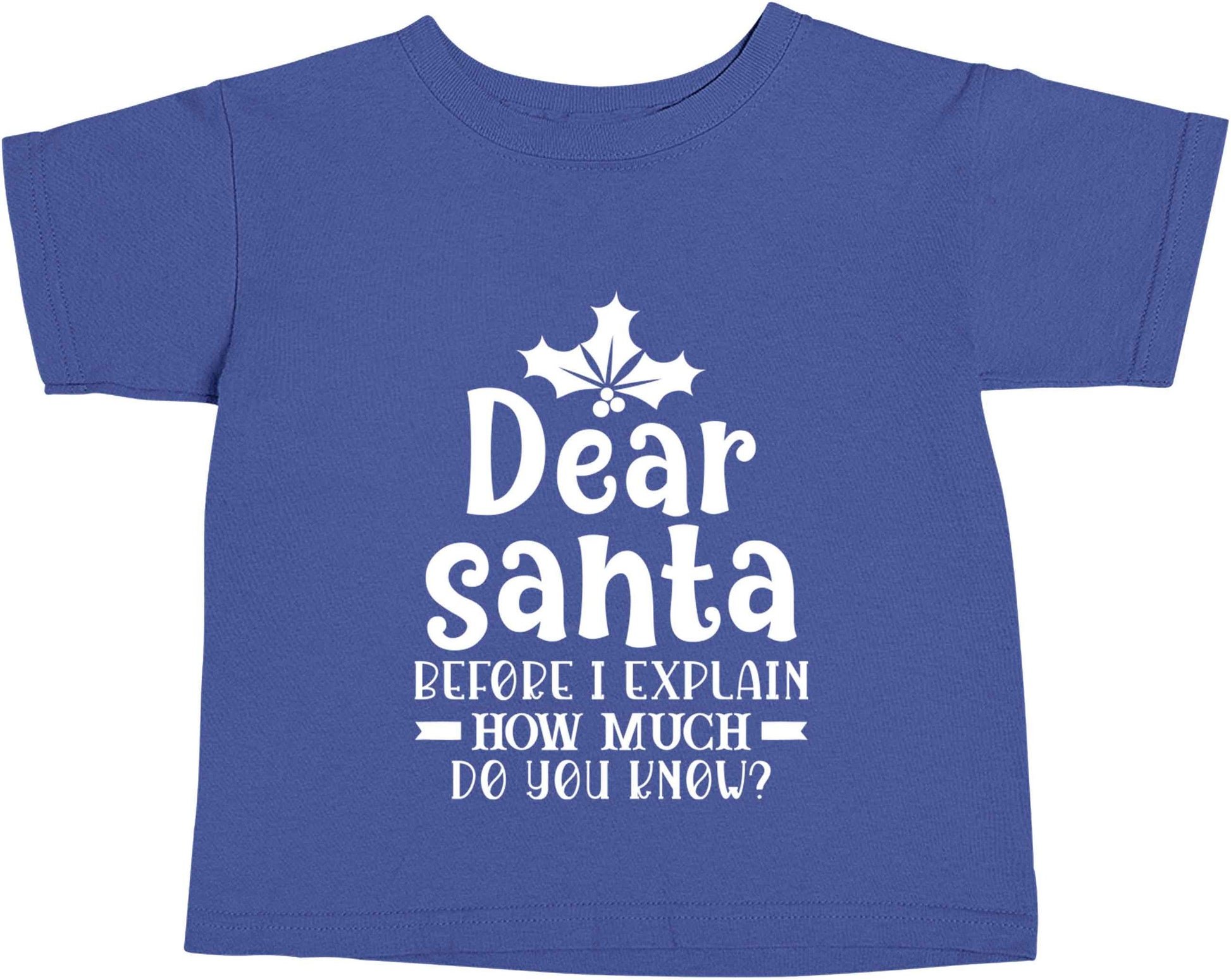 Santa before I explain how much do you know? blue baby toddler Tshirt 2 Years