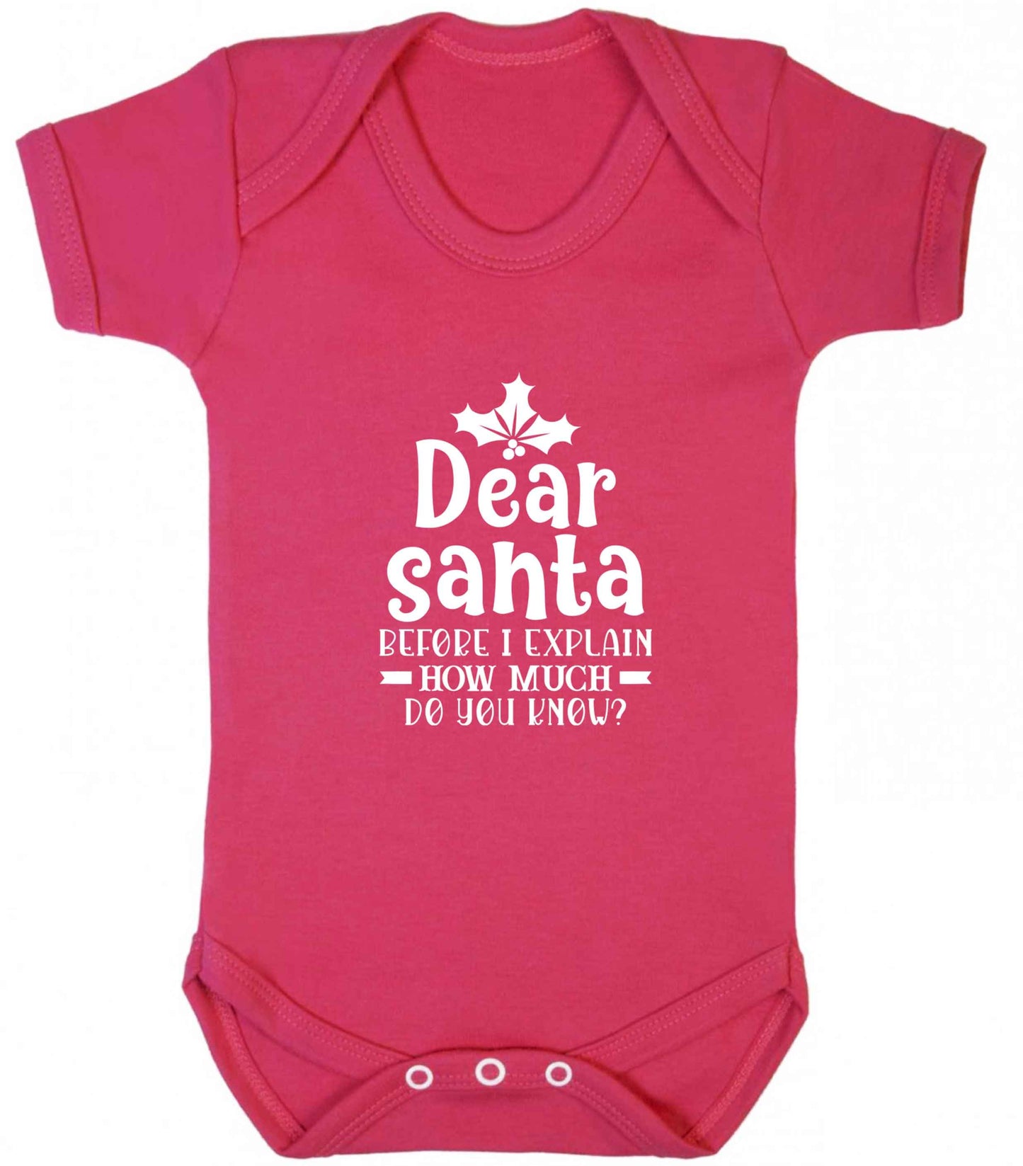 Santa before I explain how much do you know? baby vest dark pink 18-24 months