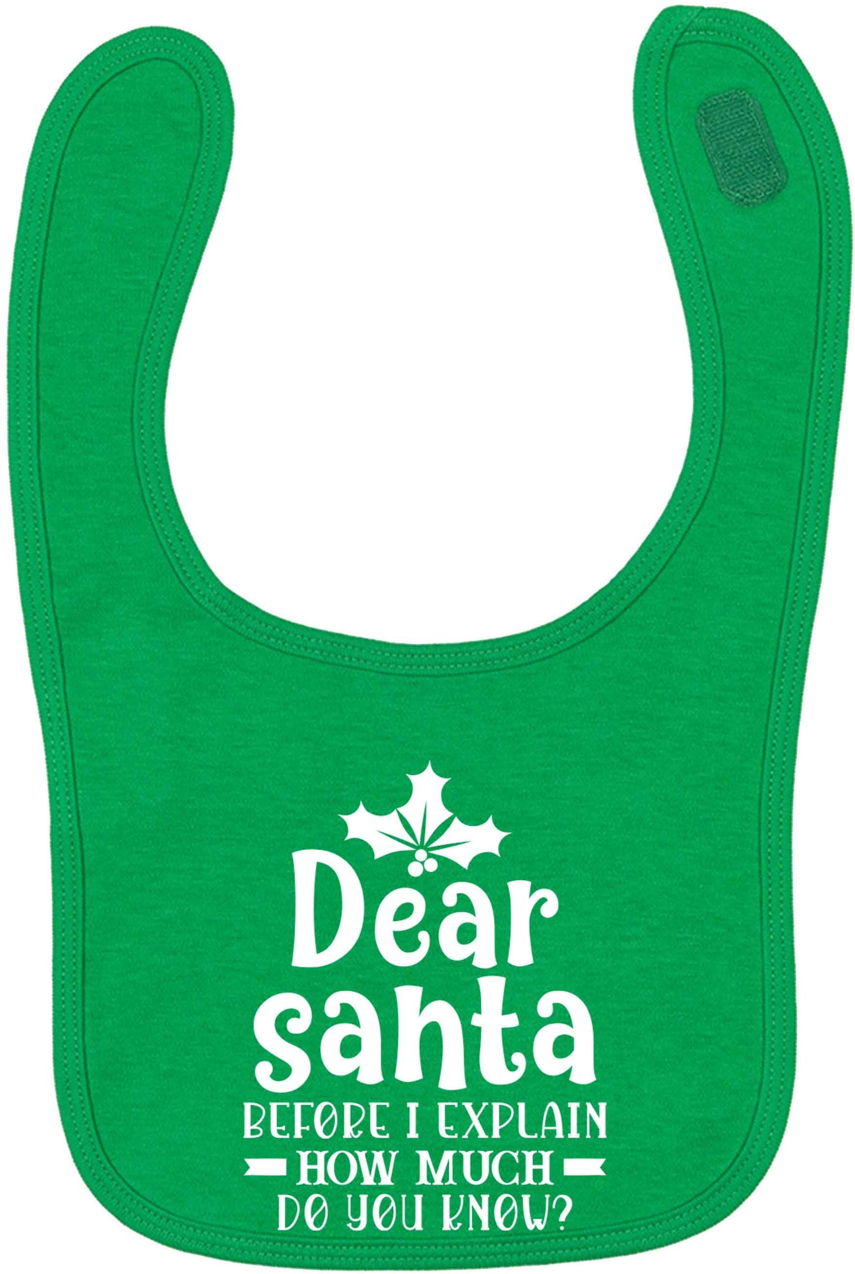 Santa before I explain how much do you know? green baby bib