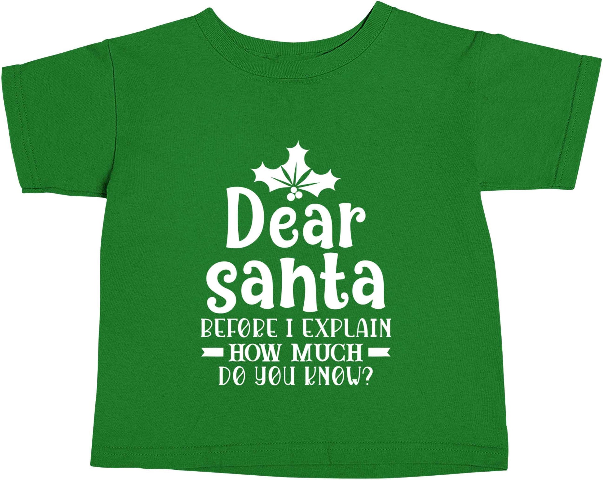Santa before I explain how much do you know? green baby toddler Tshirt 2 Years