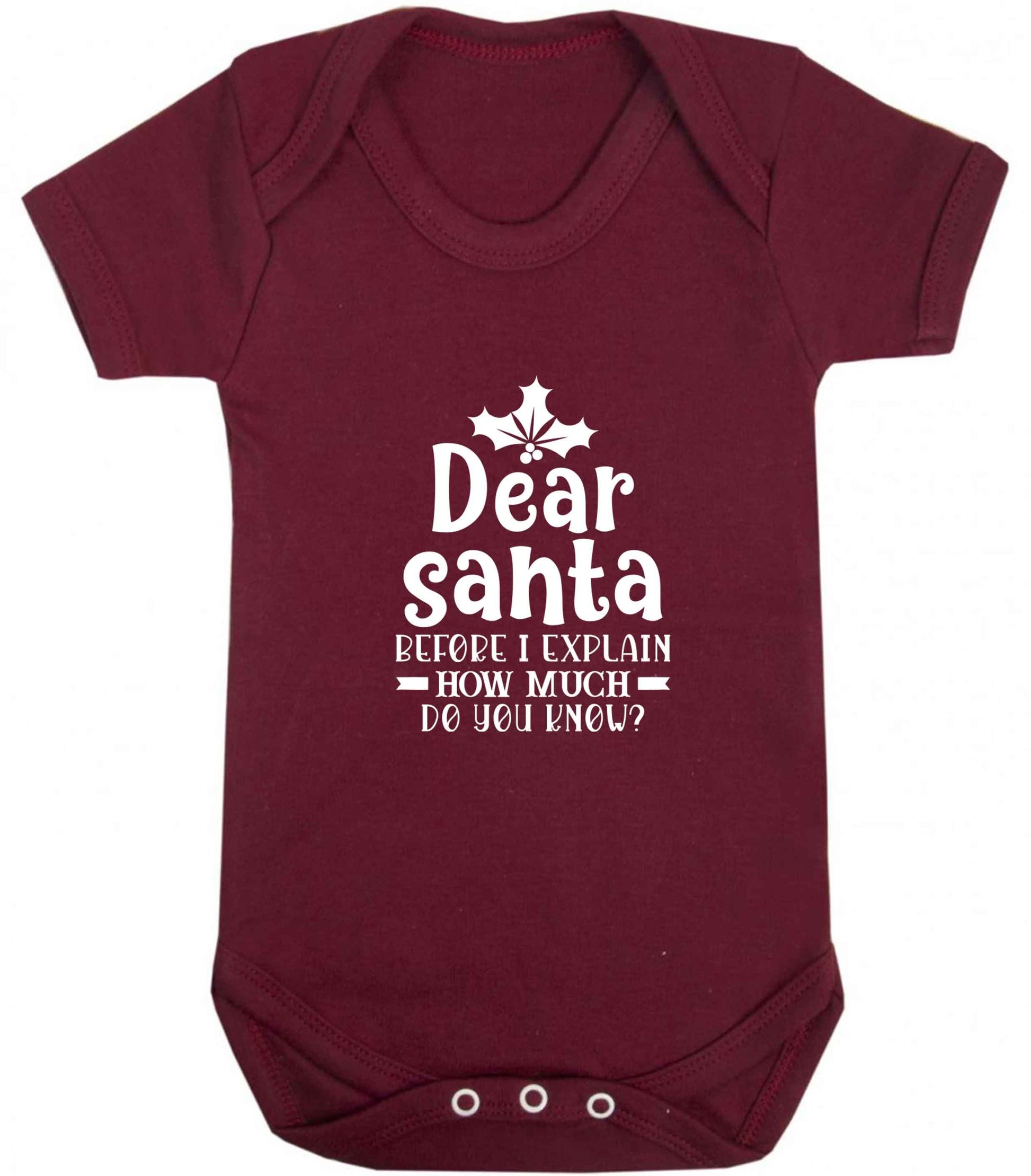 Santa before I explain how much do you know? baby vest maroon 18-24 months
