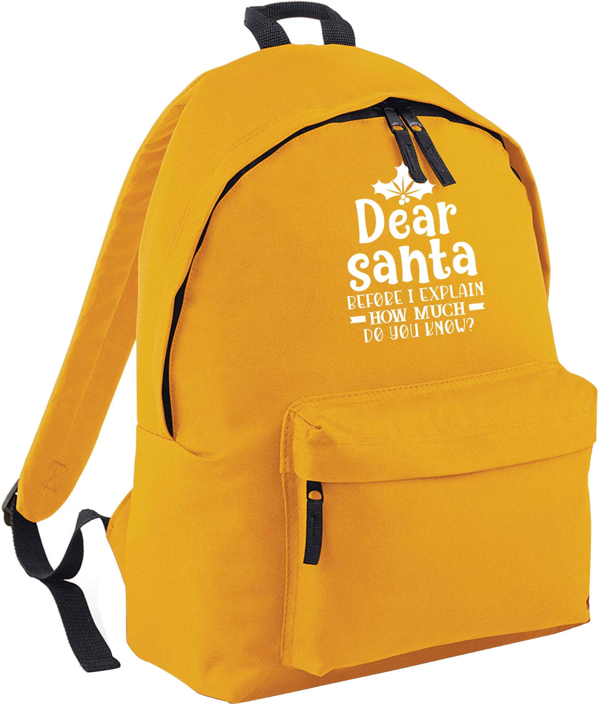 Santa before I explain how much do you know? mustard adults backpack