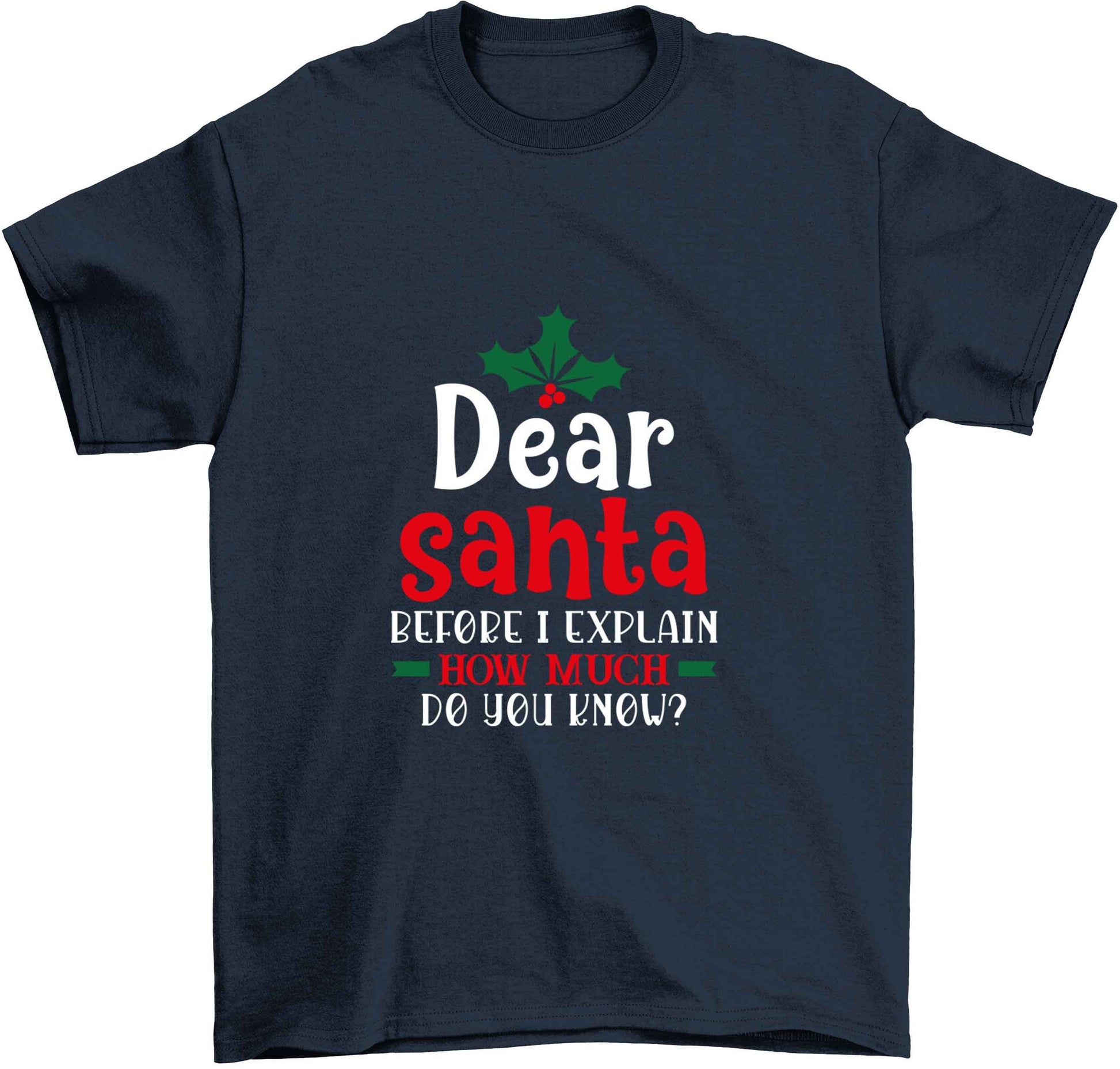 Santa before I explain how much do you know? Children's navy Tshirt 12-13 Years