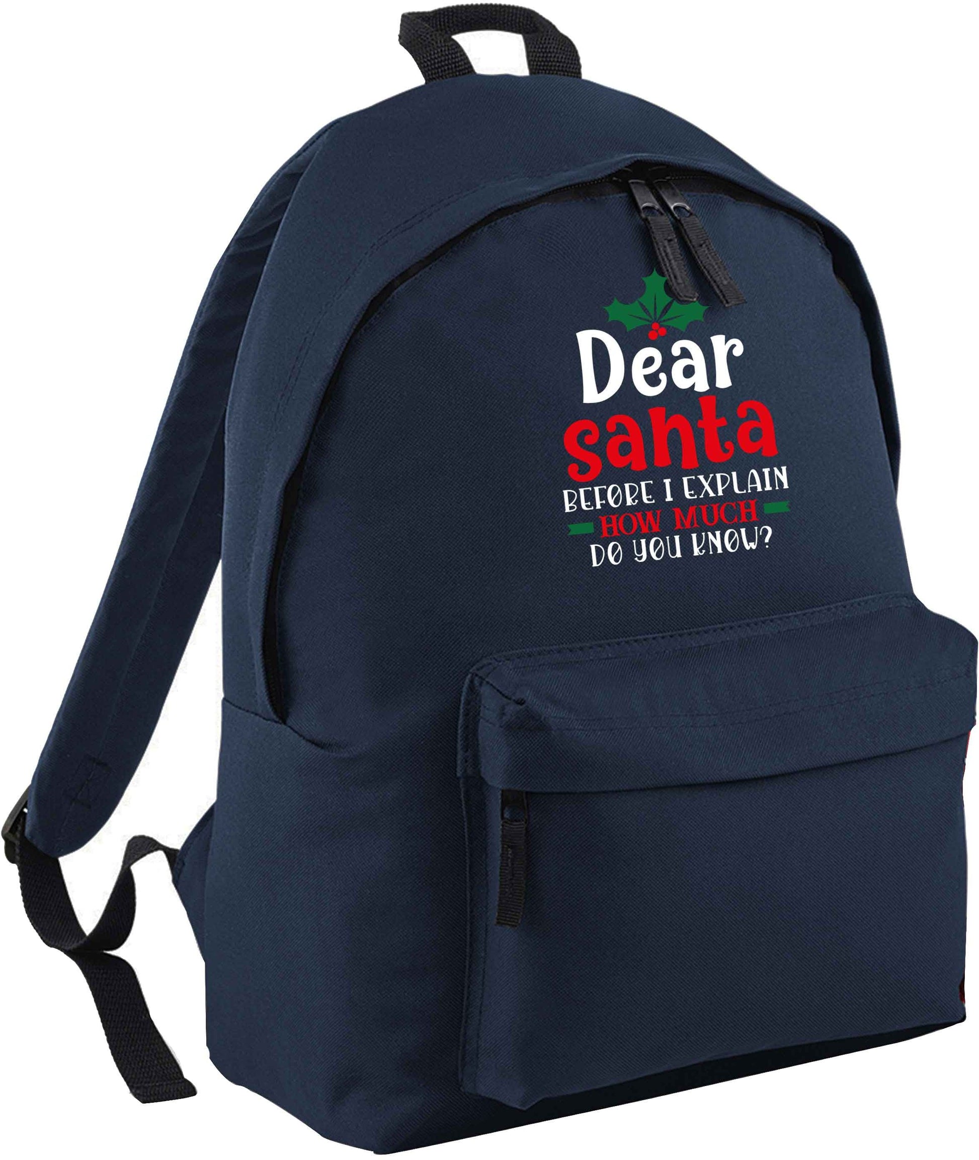 Santa before I explain how much do you know? navy adults backpack