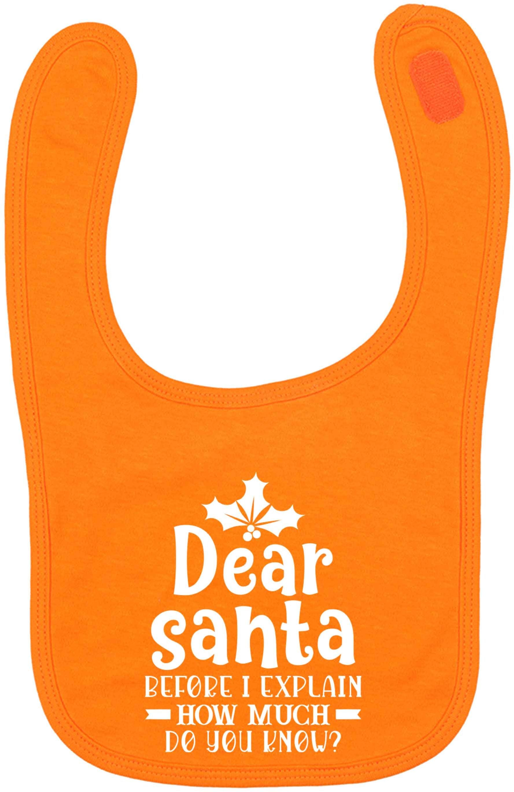 Santa before I explain how much do you know? orange baby bib