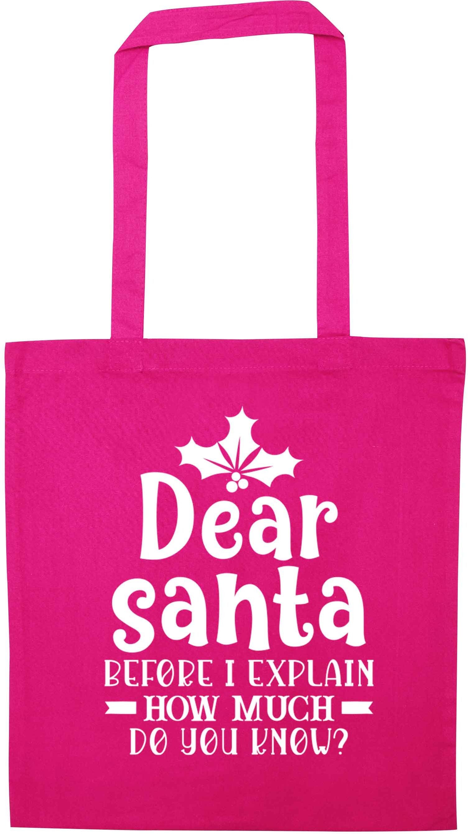 Santa before I explain how much do you know? pink tote bag