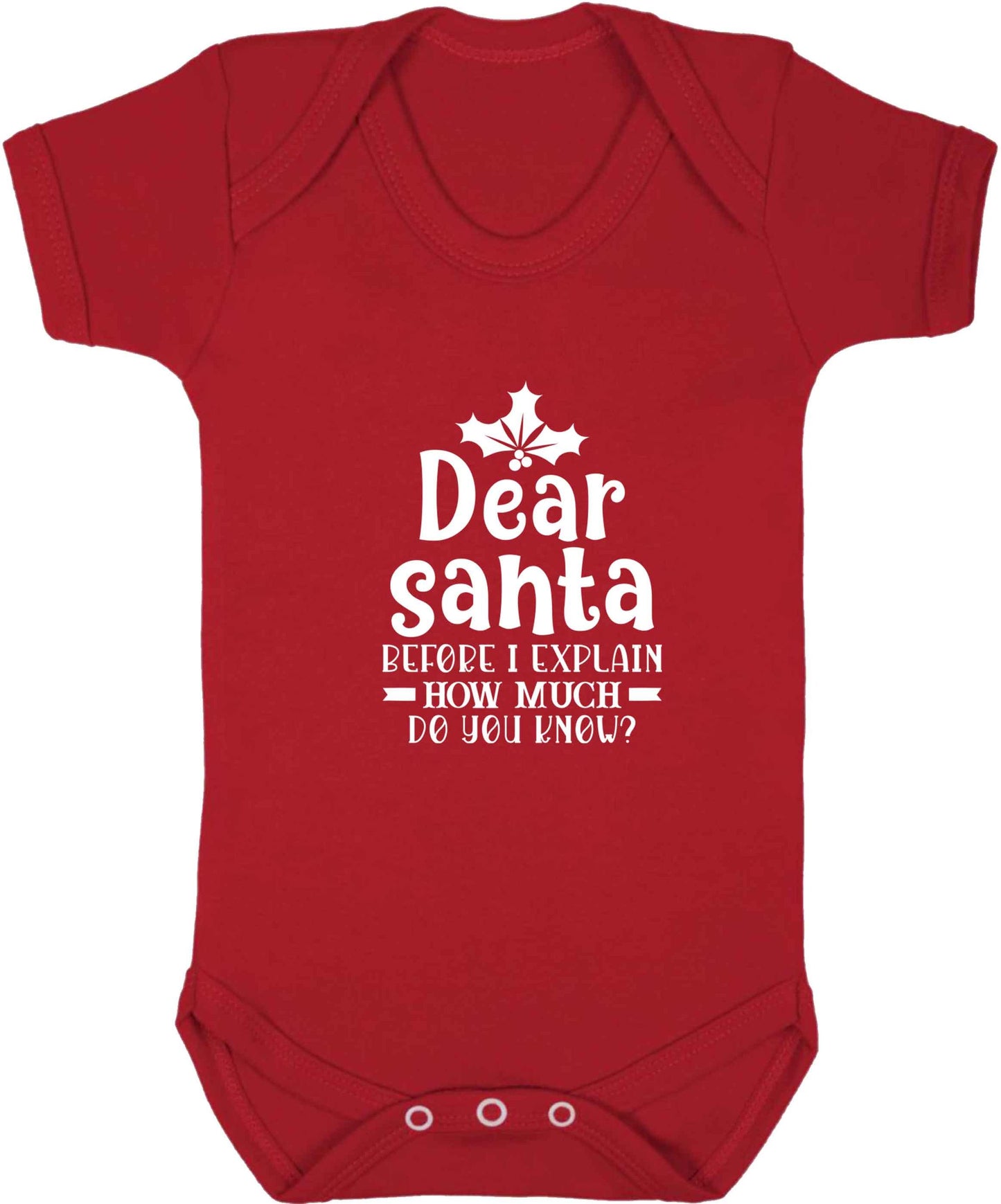 Santa before I explain how much do you know? baby vest red 18-24 months