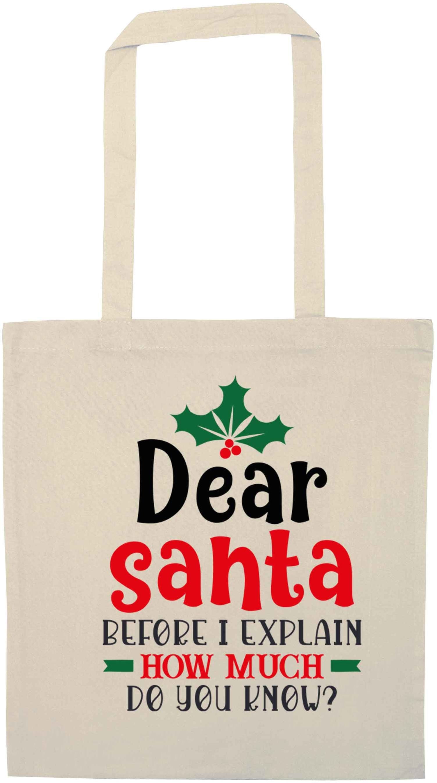 Santa before I explain how much do you know? natural tote bag